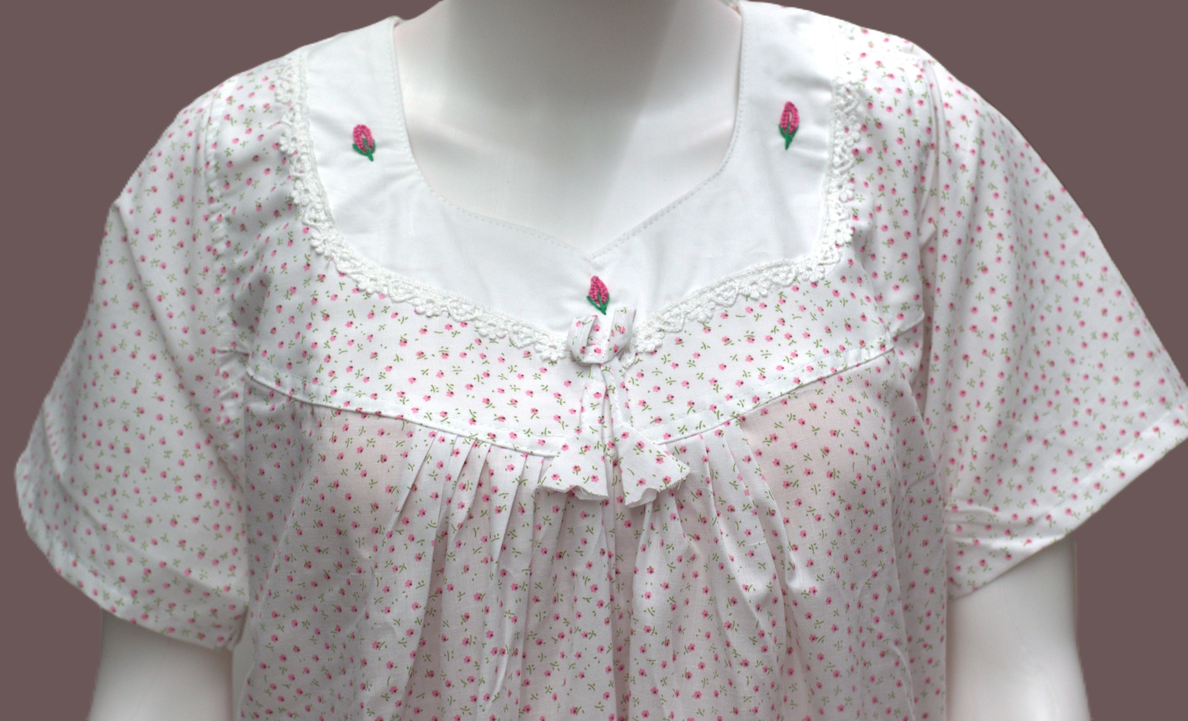 Elegant Floral Print  Nighty with Delicate Embroidery