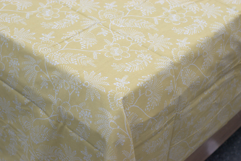 Yellow Floral Printed Queen Size Bedsheet with 2 Pillow Covers – Elegant Bedding Set