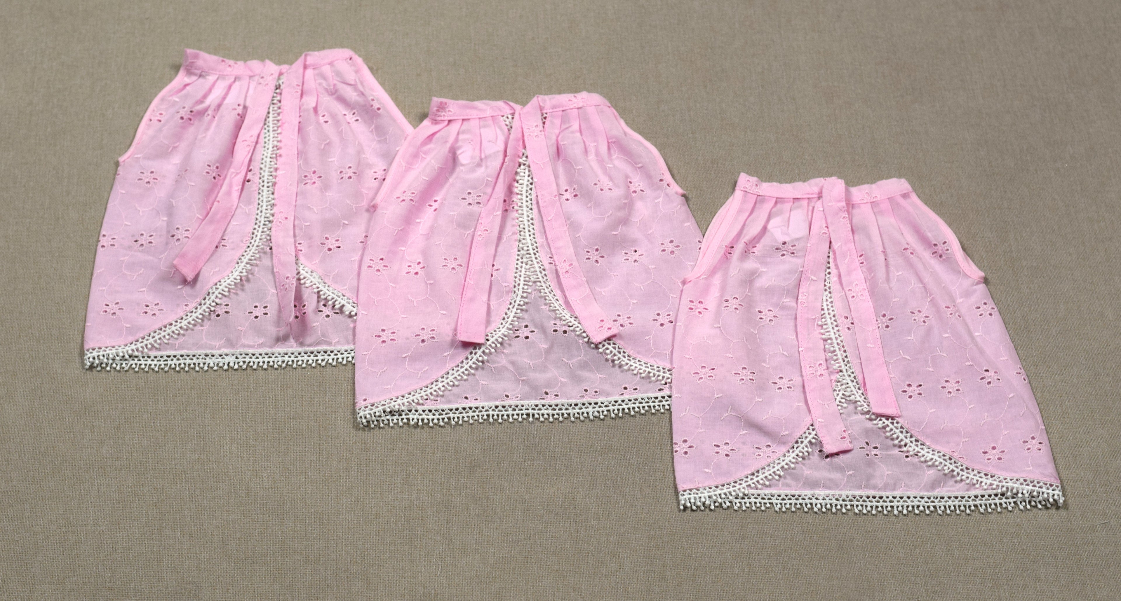 Set of 3 Baby Pink Kutti Uduppu | Soft Cotton Eyelet Embroidered Newborn Dress Set