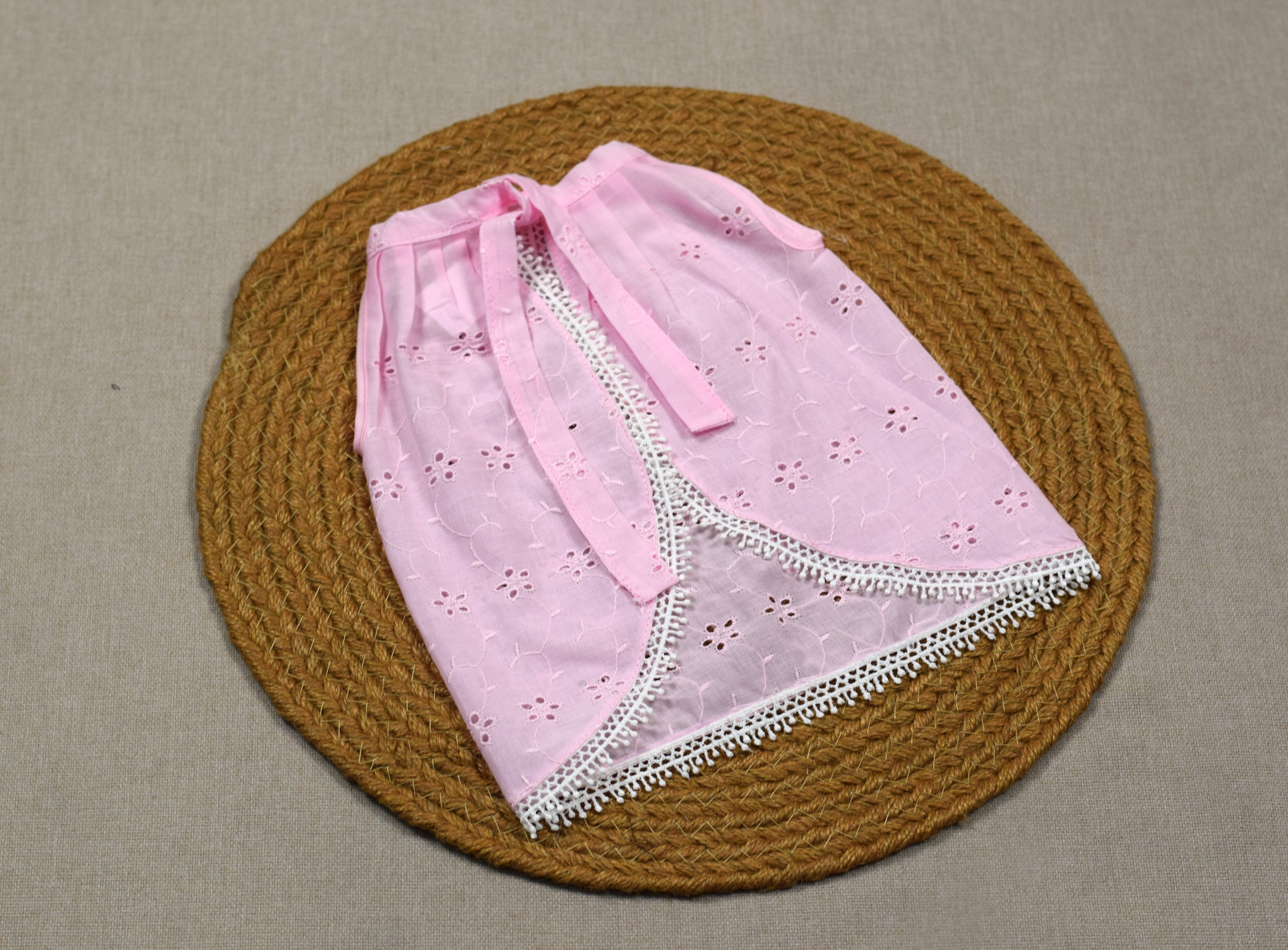 Set of 3 Baby Pink Kutti Uduppu | Soft Cotton Eyelet Embroidered Newborn Dress Set