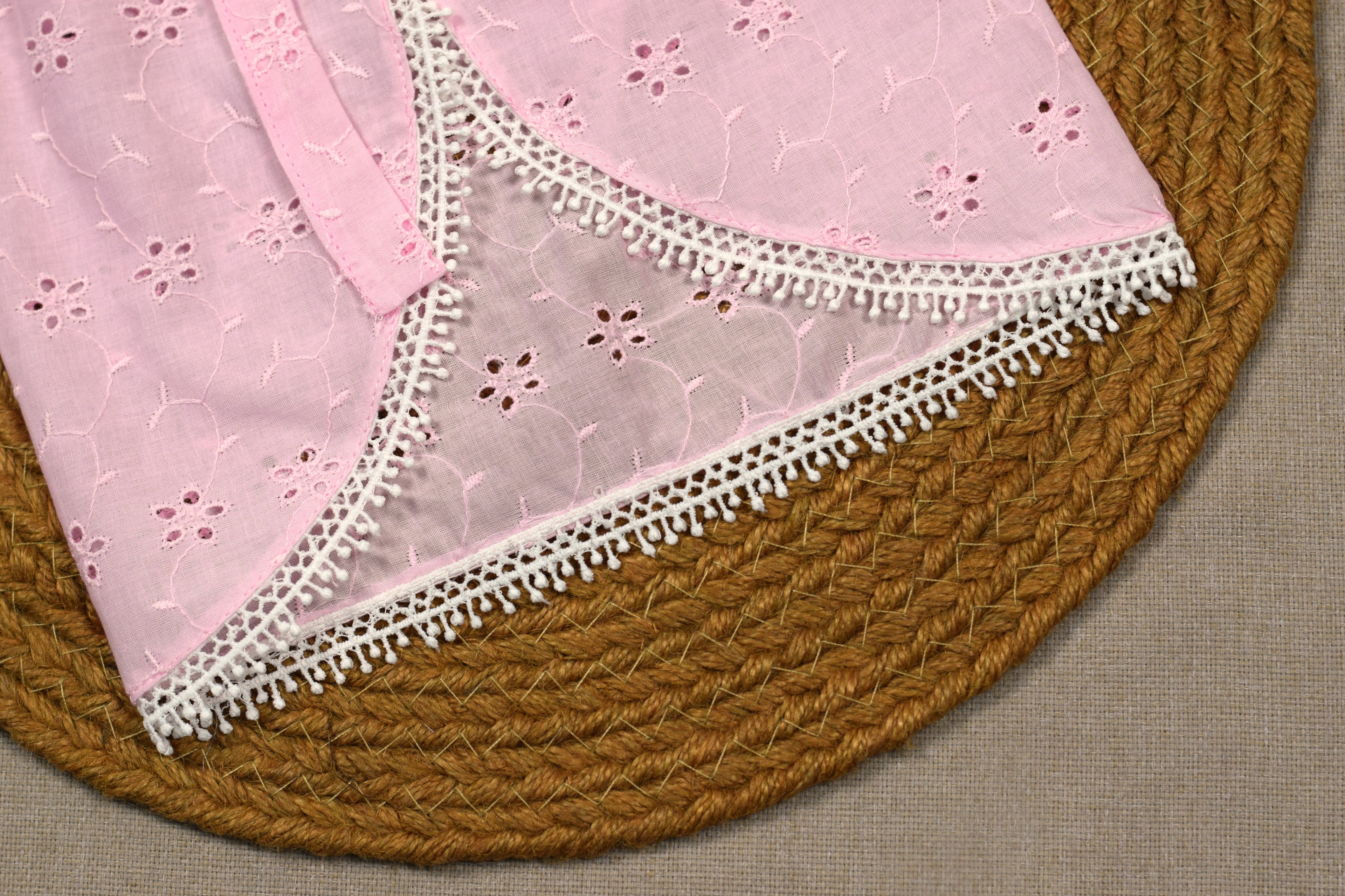 Set of 3 Baby Pink Kutti Uduppu | Soft Cotton Eyelet Embroidered Newborn Dress Set