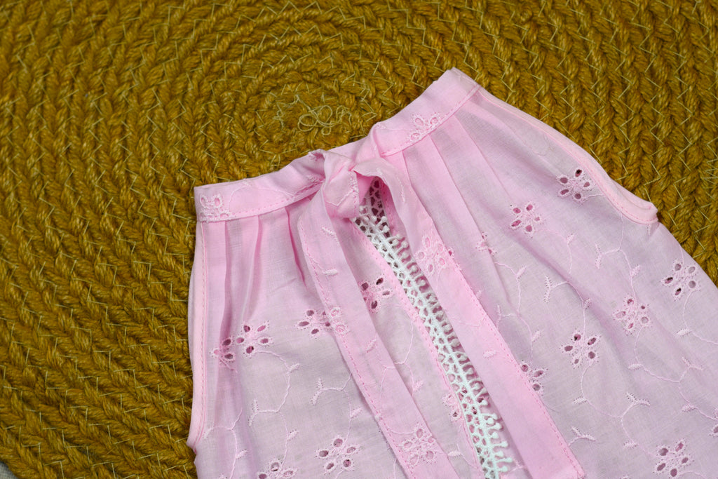 Set of 3 Baby Pink Kutti Uduppu | Soft Cotton Eyelet Embroidered Newborn Dress Set