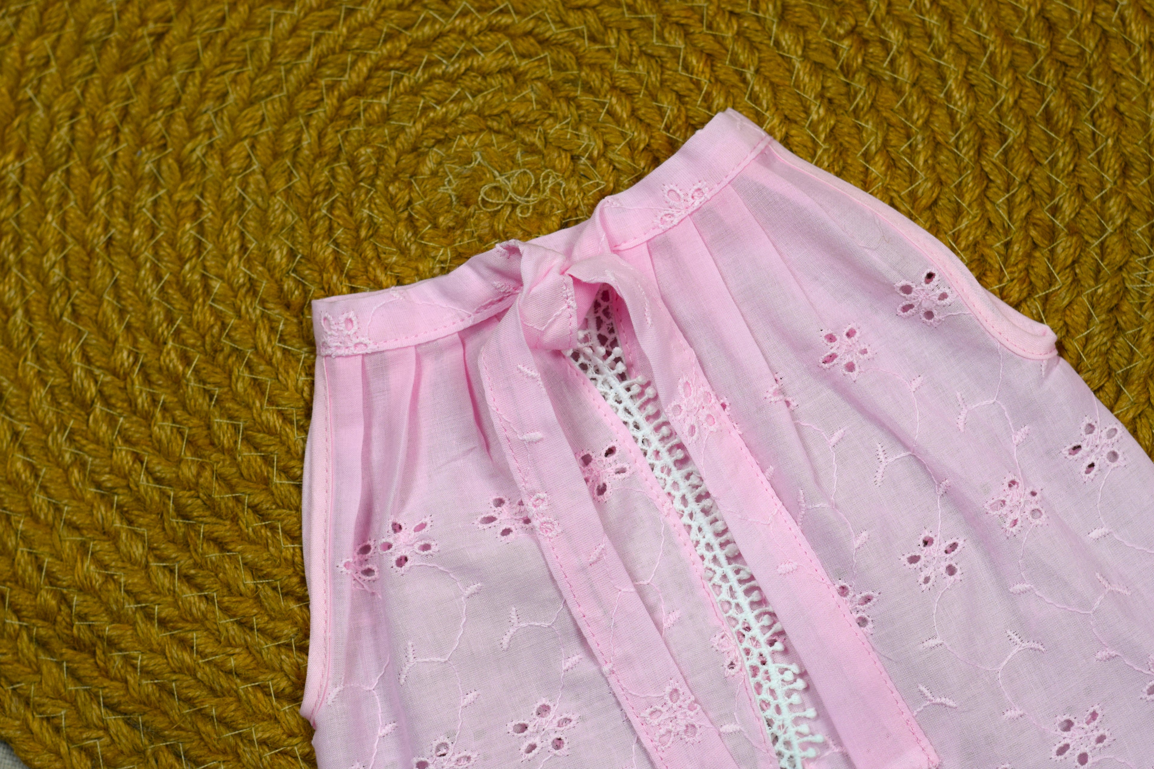 Set of 3 Baby Pink Kutti Uduppu | Soft Cotton Eyelet Embroidered Newborn Dress Set