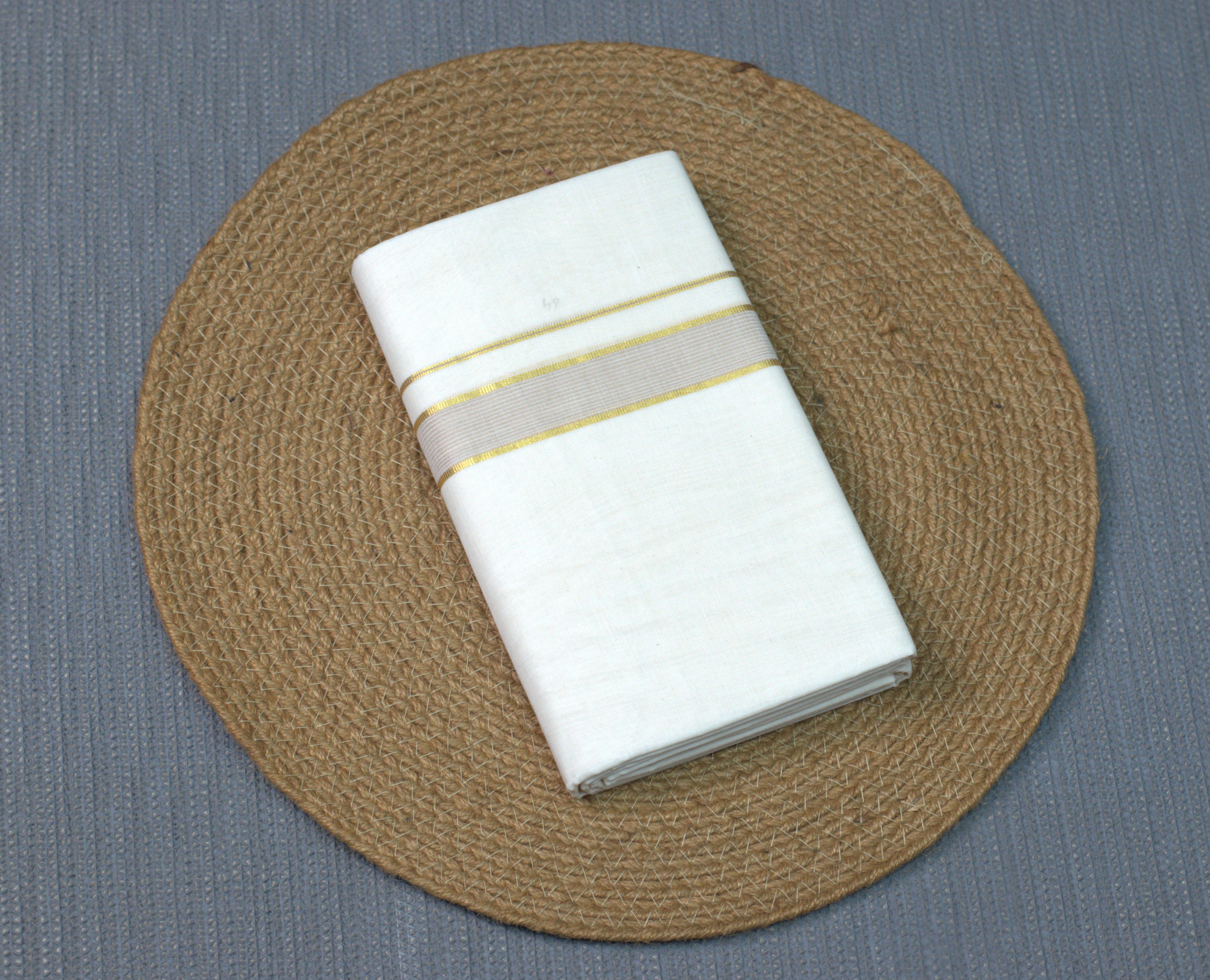 Premium Kodi Colour Cotton Double Mundu with Golden Zari Border