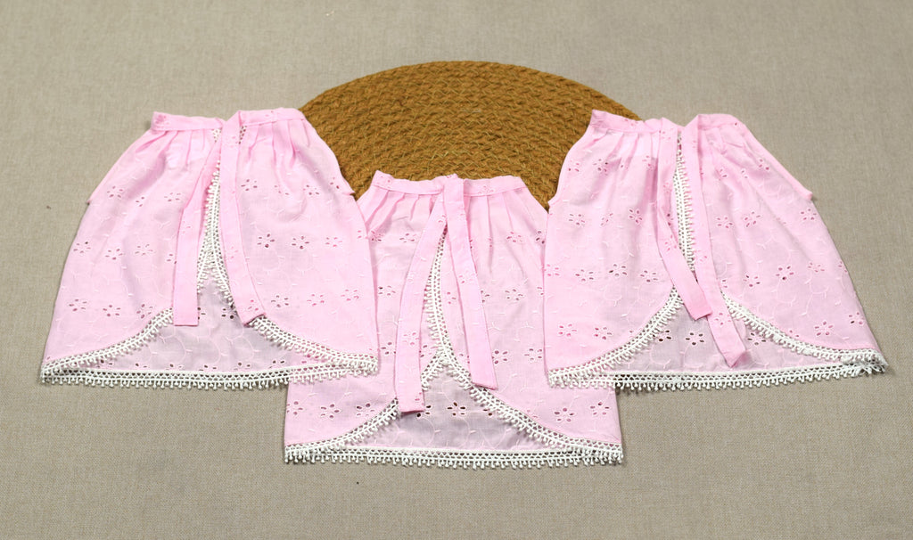 Set of 3 Baby Pink Kutti Uduppu | Soft Cotton Eyelet Embroidered Newborn Dress Set