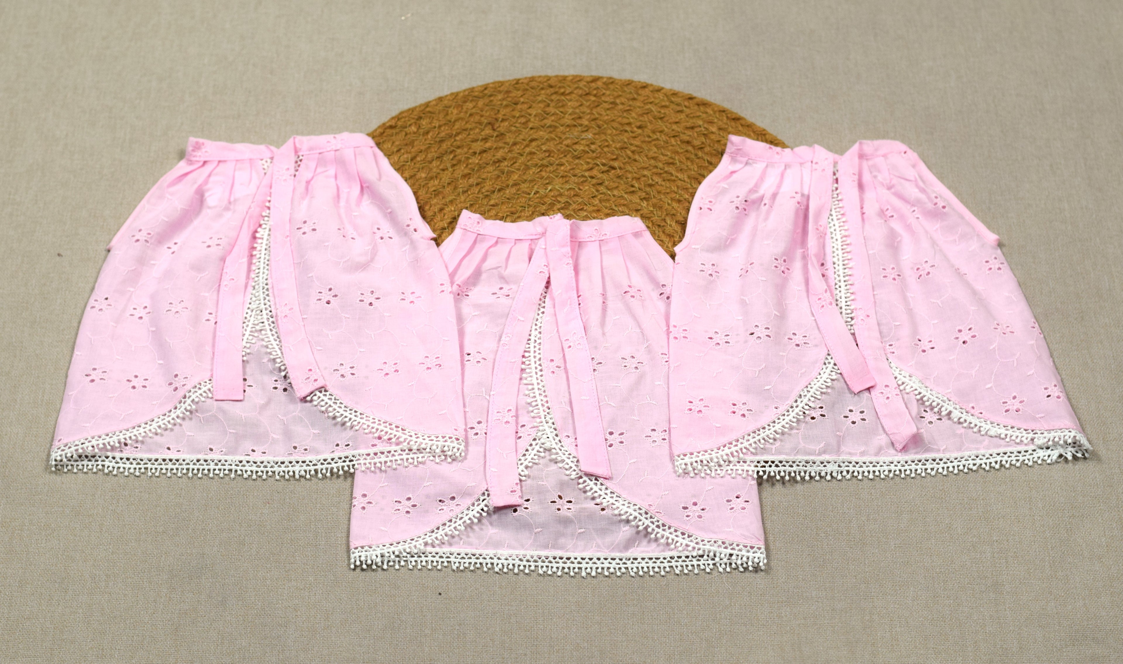 Set of 3 Baby Pink Kutti Uduppu | Soft Cotton Eyelet Embroidered Newborn Dress Set