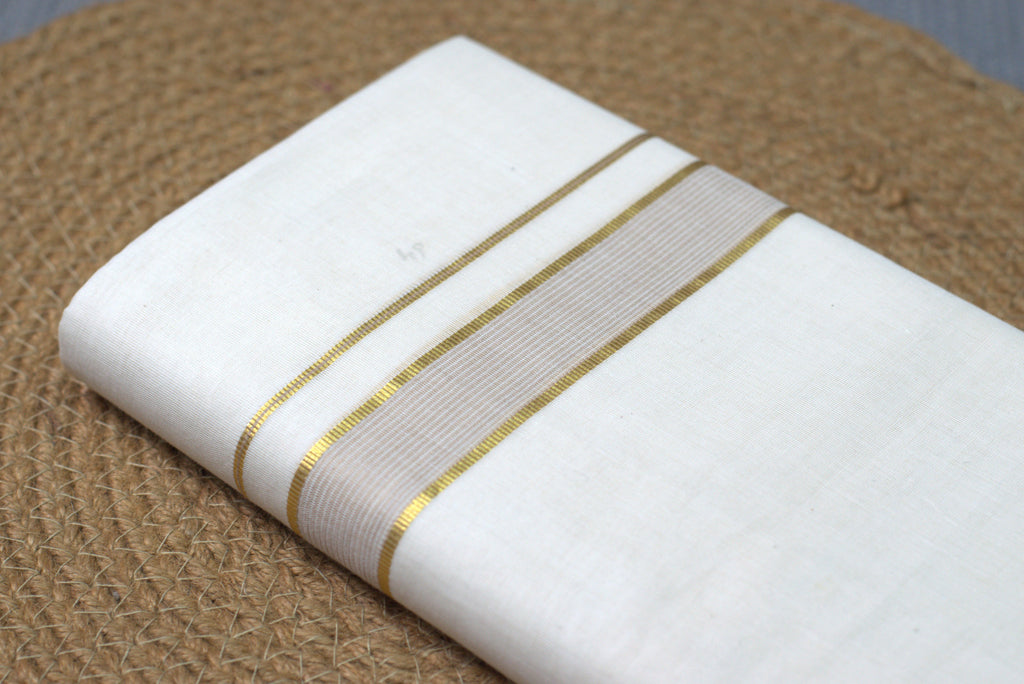Premium Kodi Colour Cotton Double Mundu with Golden Zari Border