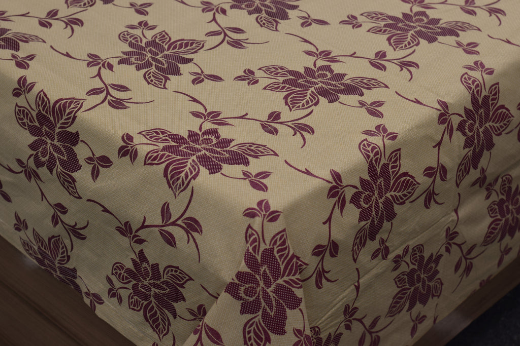 Queen Size Floral Printed Bedsheet with 2 Pillow Covers – Beige & Maroon | Soft & Comfortable