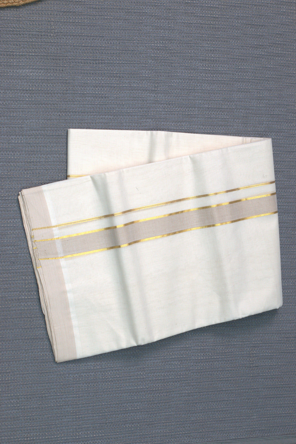 Premium Kodi Colour Cotton Double Mundu with Golden Zari Border