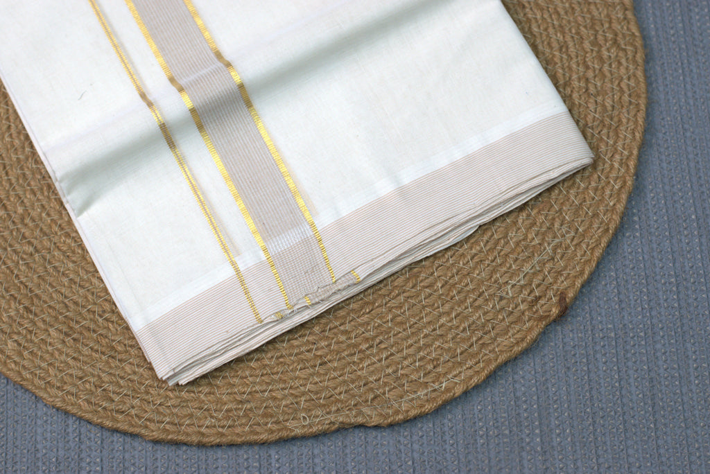 Premium Kodi Colour Cotton Double Mundu with Golden Zari Border