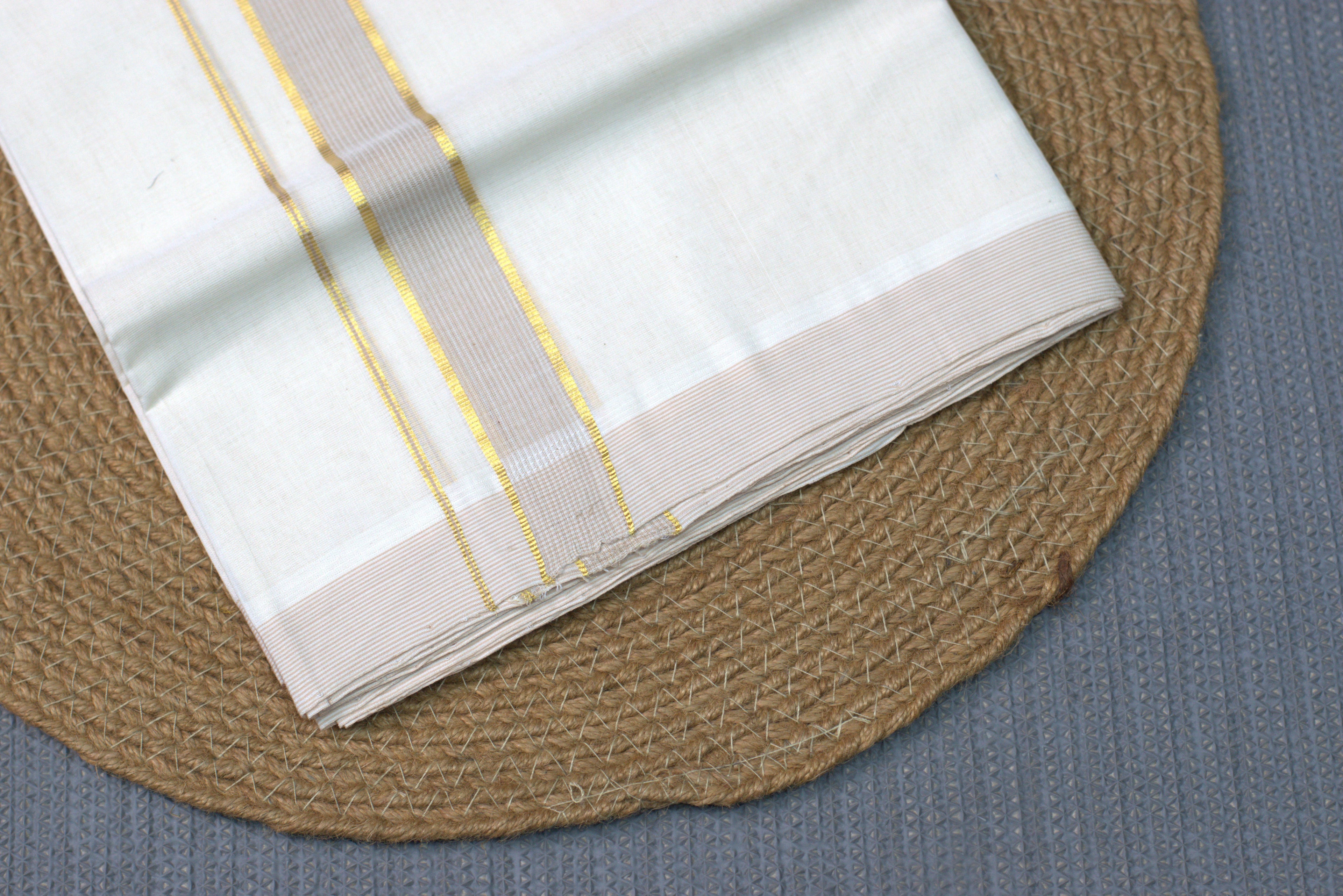 Premium Kodi Colour Cotton Double Mundu with Golden Zari Border