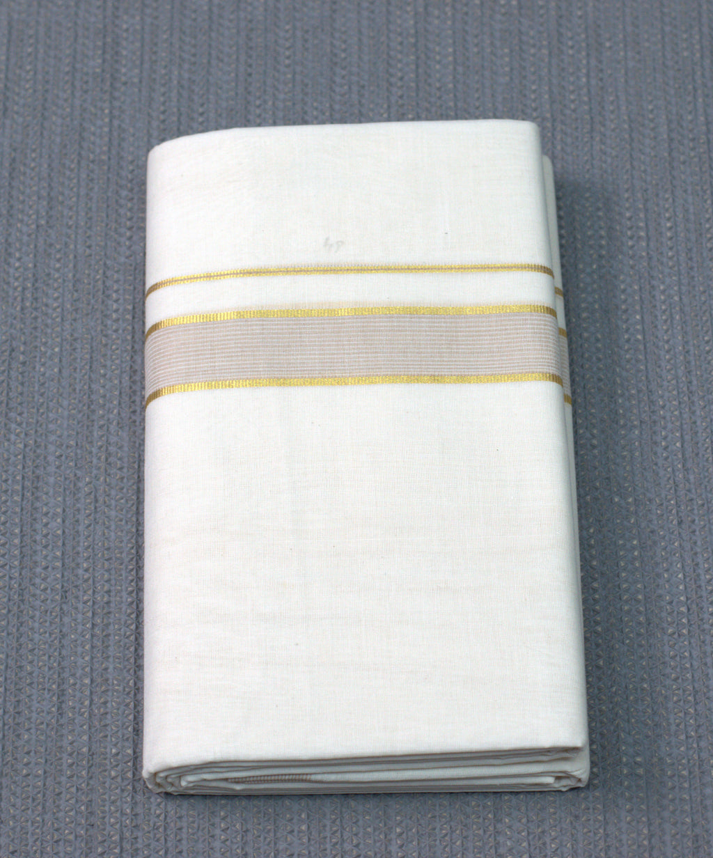 Premium Kodi Colour Cotton Double Mundu with Golden Zari Border