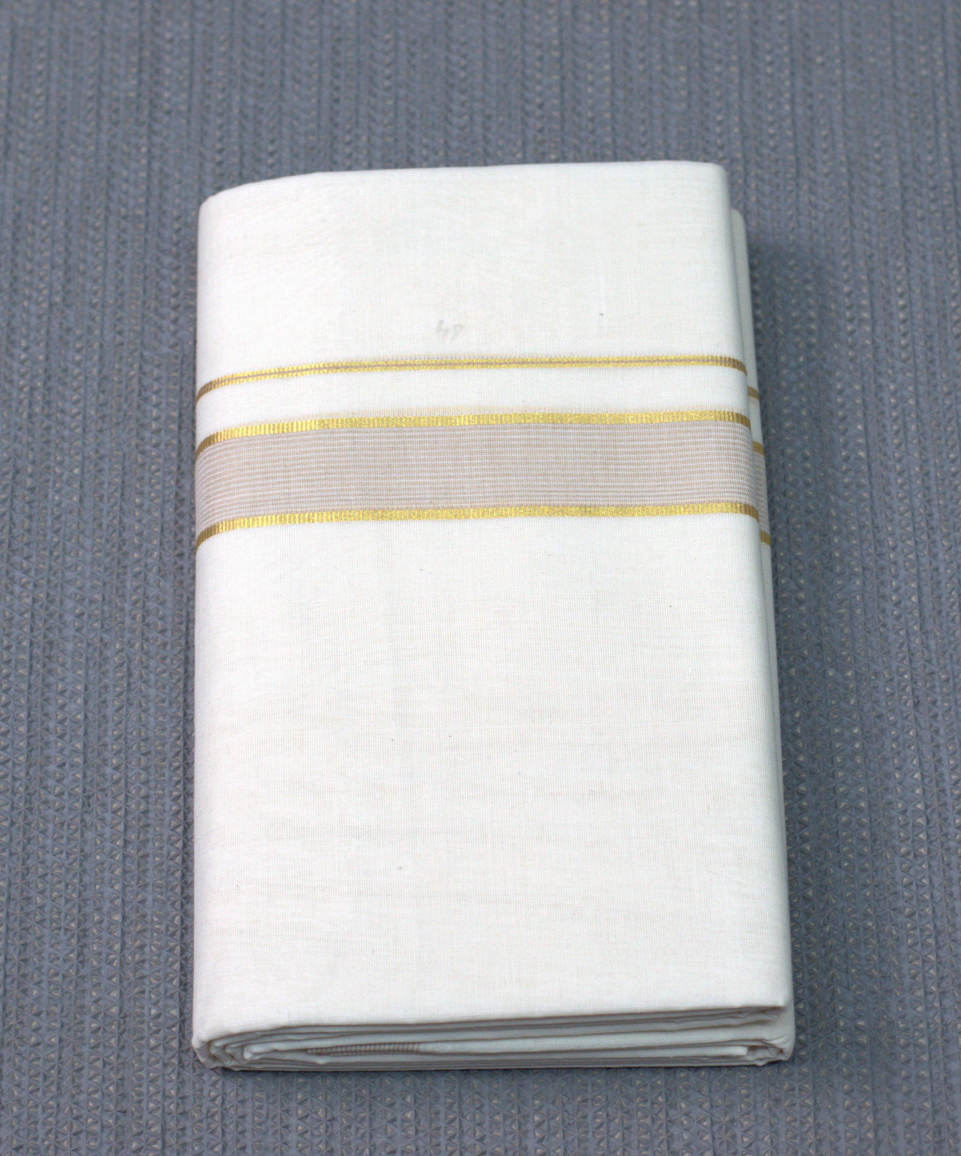 Premium Kodi Colour Cotton Double Mundu with Golden Zari Border