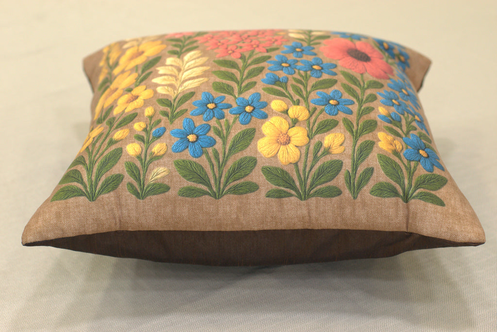 Rust Floral Garden Cushion Cover Set of 5 – 16x16 Inches Decorative Throw Pillow Covers