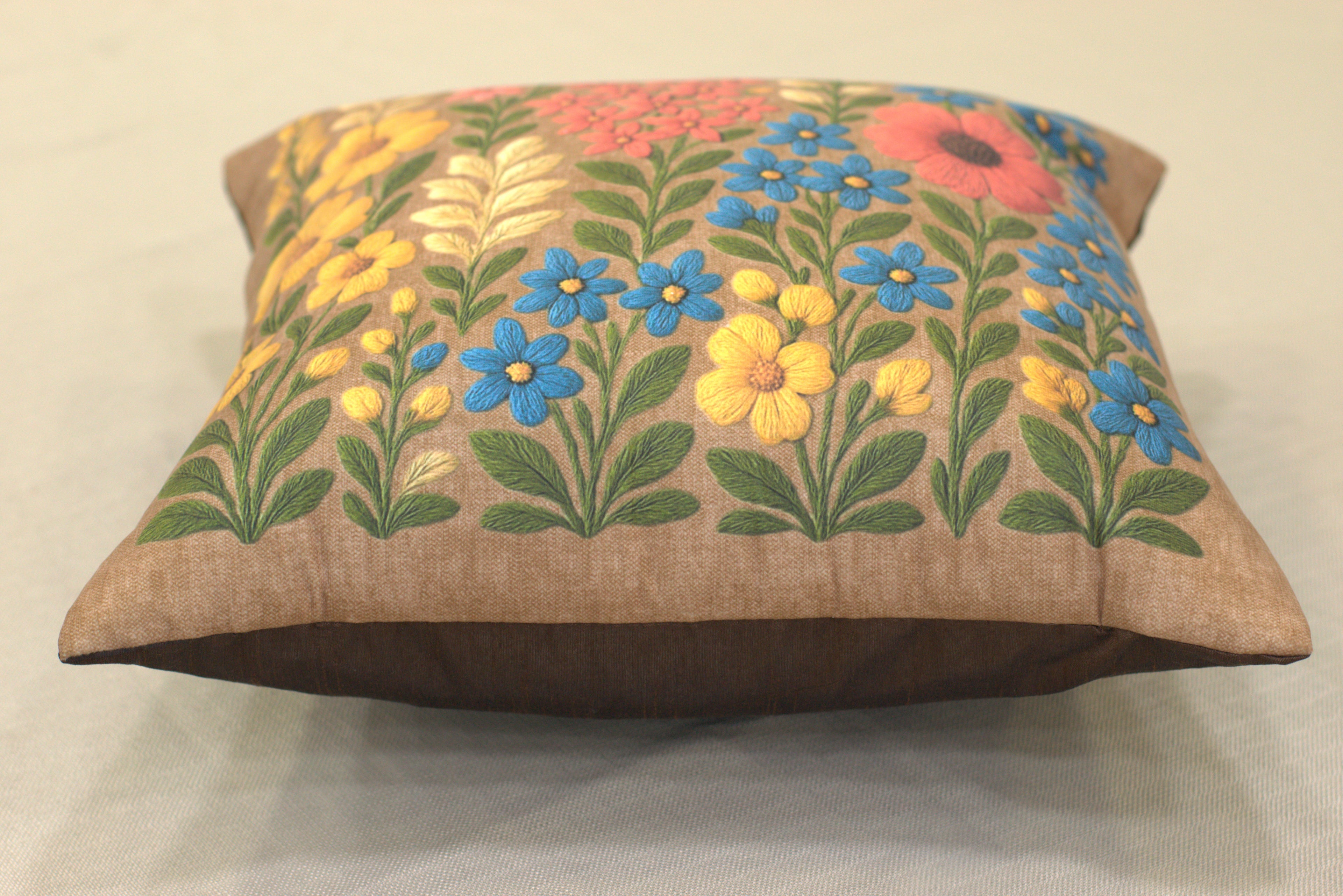 Rust Floral Garden Cushion Cover Set of 5 – 16x16 Inches Decorative Throw Pillow Covers