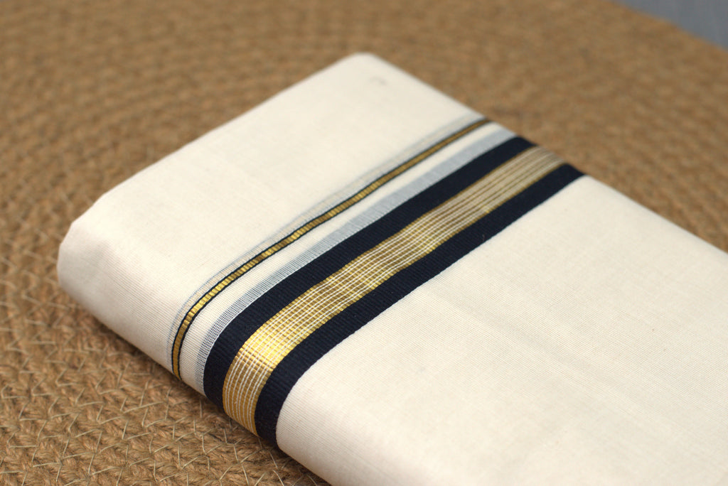 Premium codi Cotton Double Dhoti (Mundu) with Charcoal Black and Gold Border
