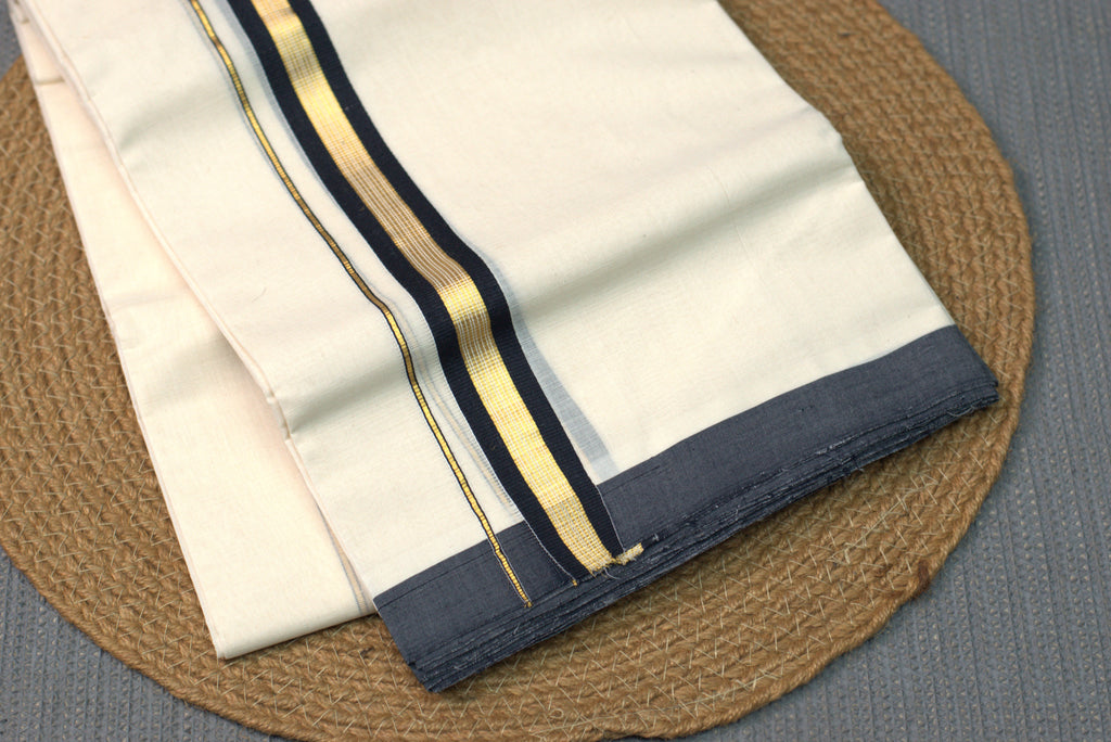 Premium codi Cotton Double Dhoti (Mundu) with Charcoal Black and Gold Border