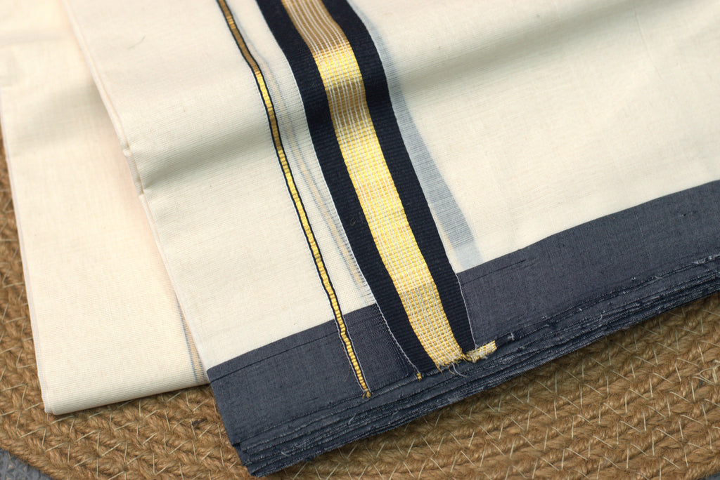 Premium codi Cotton Double Dhoti (Mundu) with Charcoal Black and Gold Border