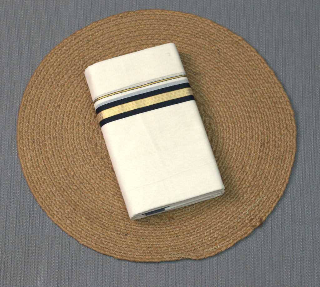 Premium codi Cotton Double Dhoti (Mundu) with Charcoal Black and Gold Border