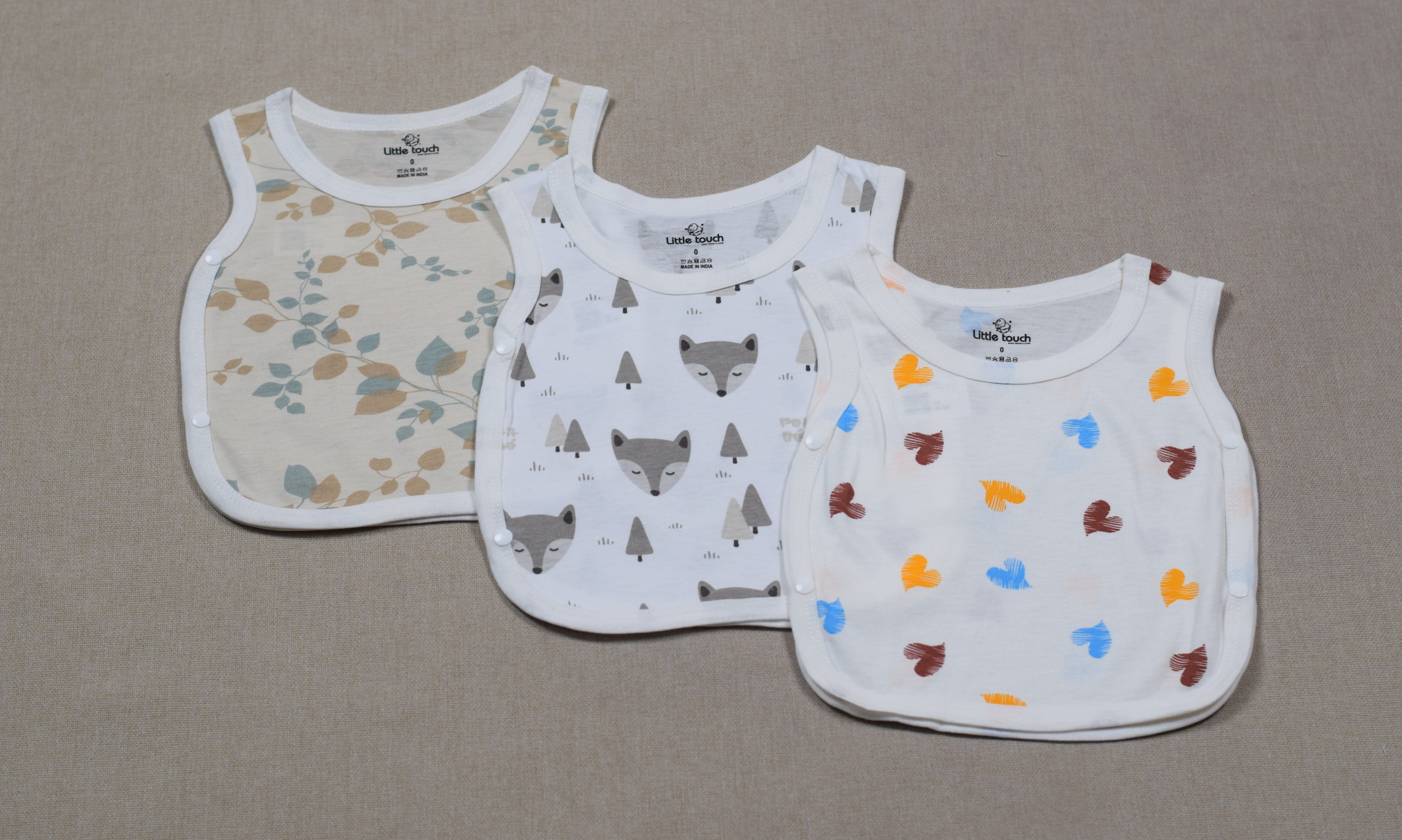 Little Touch Baby Kutti Uduppu Set of 3 | Soft Cotton Newborn Sleeveless Jabla | Assorted Prints