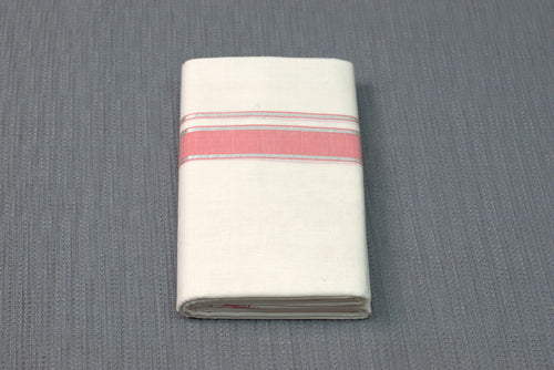 Cream Kodi Cotton Double Mundu with Pink and Silver Kasavu
