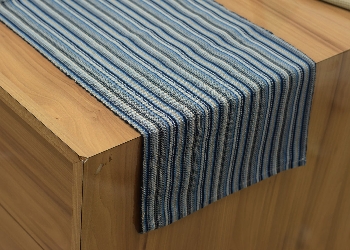 Blue & White Striped Table Runner – 118 × 33 cm