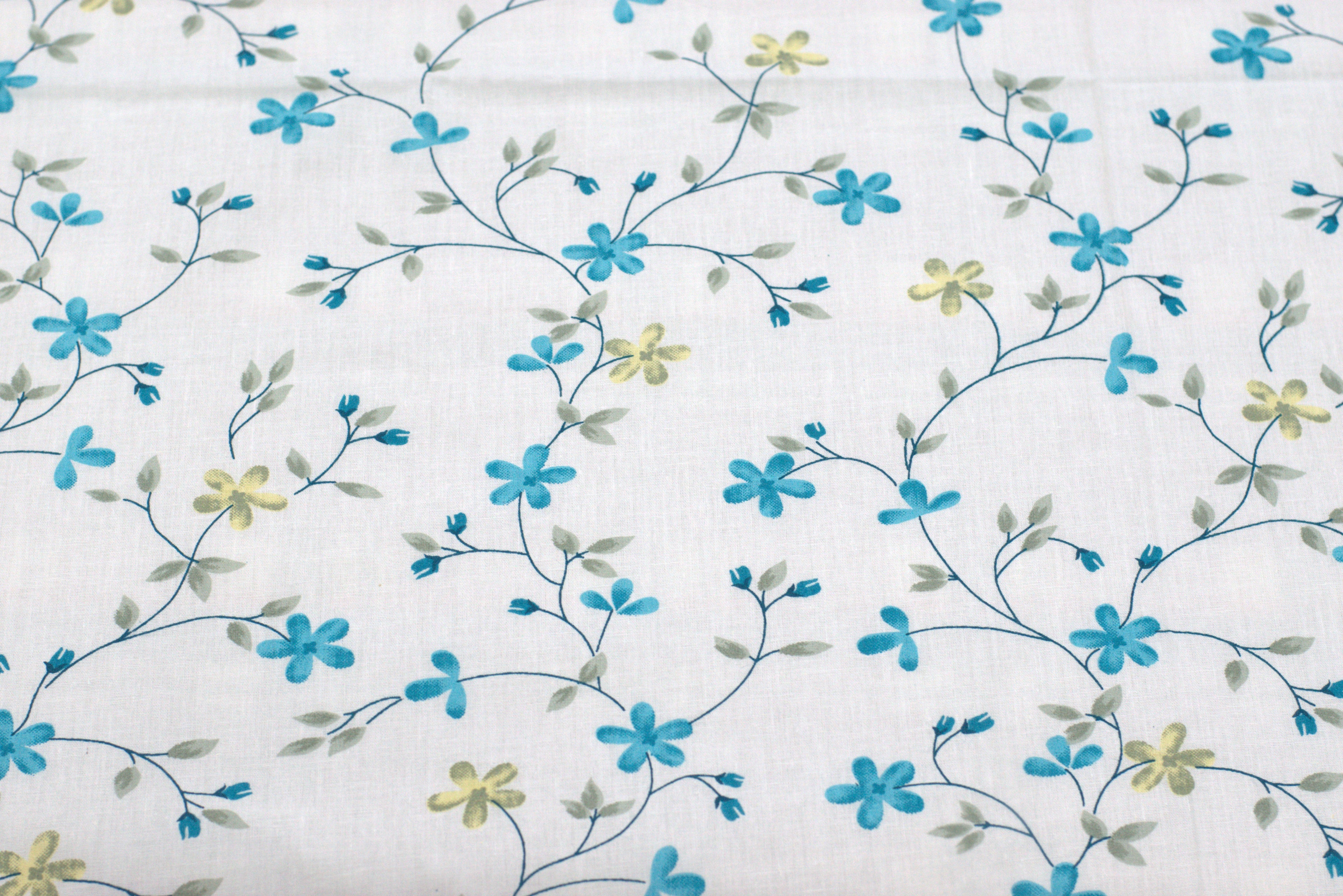 Blue Floral Queen Size Cotton Bedsheet with Pillow Covers