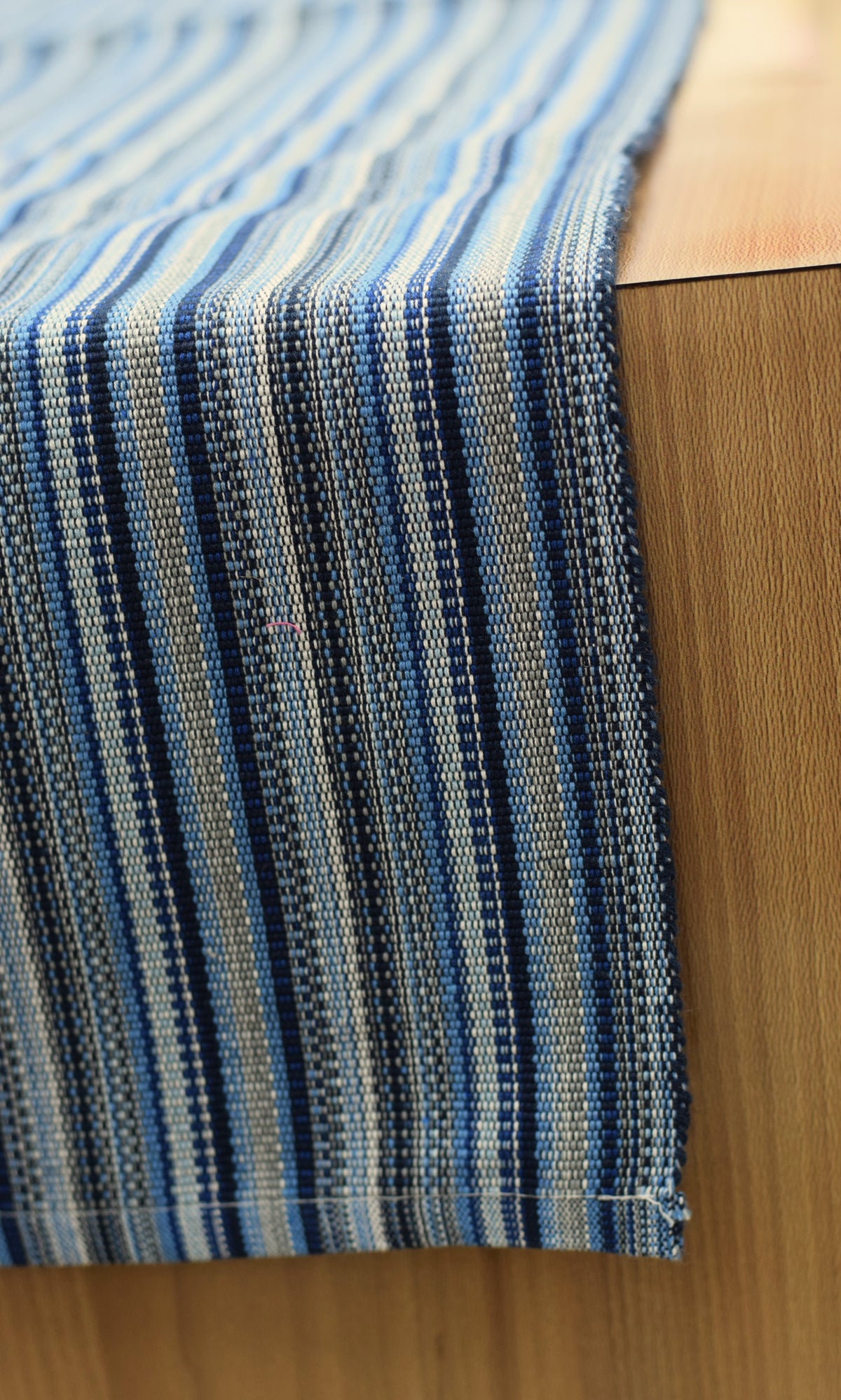Blue & White Striped Table Runner – 118 × 33 cm