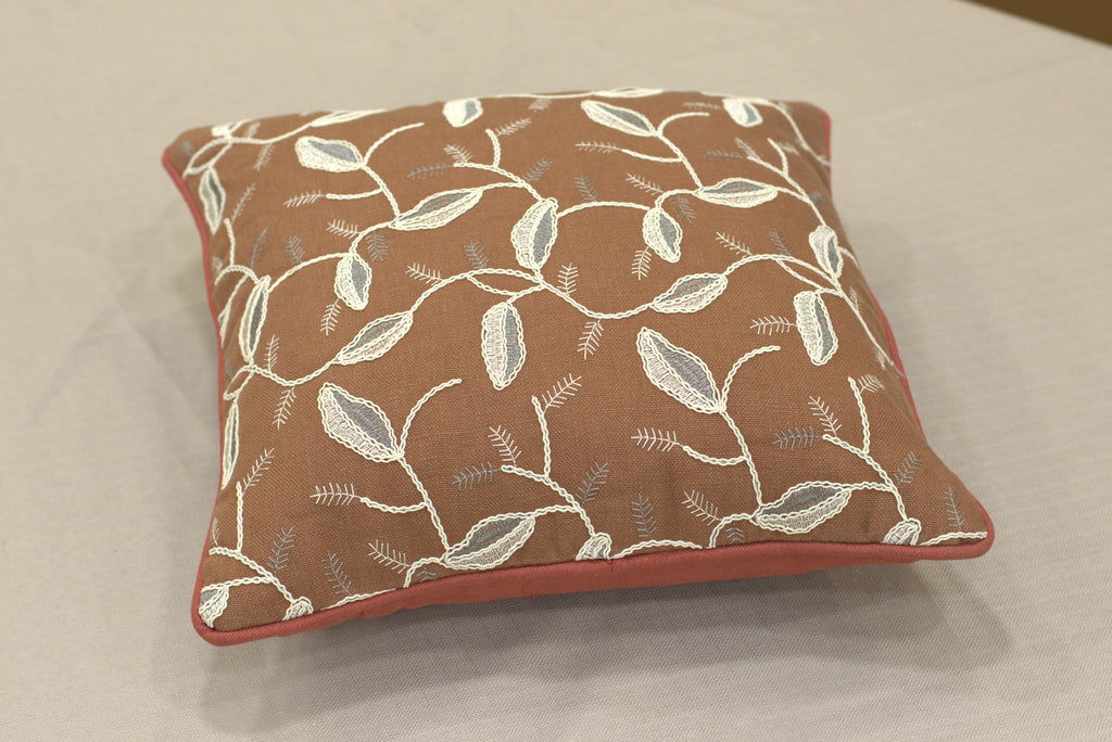 Rust Brown Embroidered Leaf Cushion Cover Set – 16x16 Inches (Set of 5)