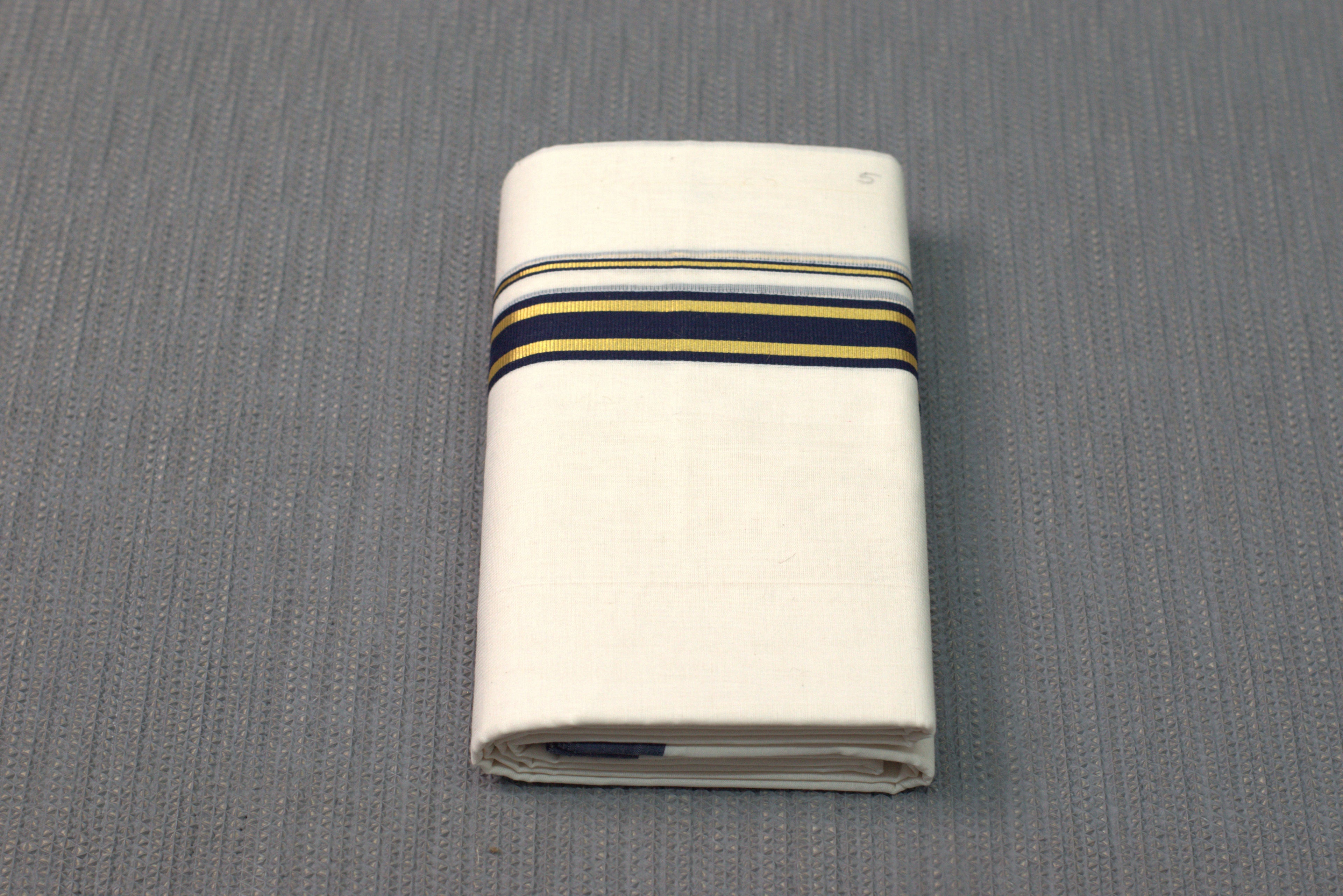 Premium Cotton Double Codi Mundu – Charcoal Blue & Gold Border