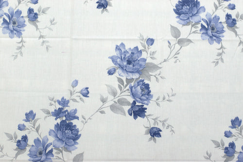 Blue Floral Print Queen Size Bedsheet with Pillow Covers - View 2 - Floral - Nushio