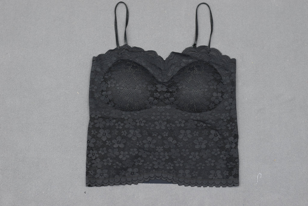 Women’s Black Floral Lace Padded Bralette Crop Top Bra