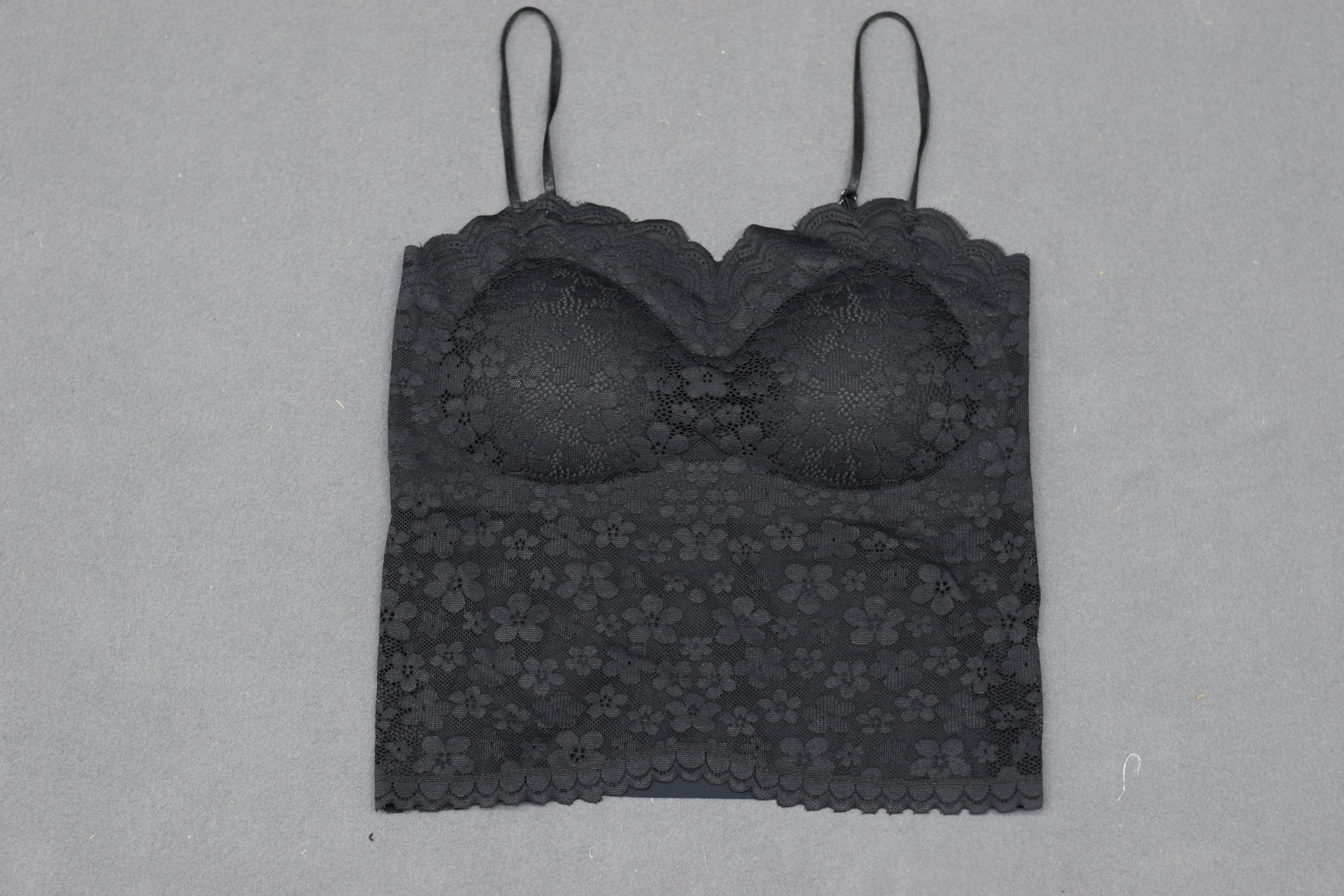 Women’s Black Floral Lace Padded Bralette Crop Top Bra