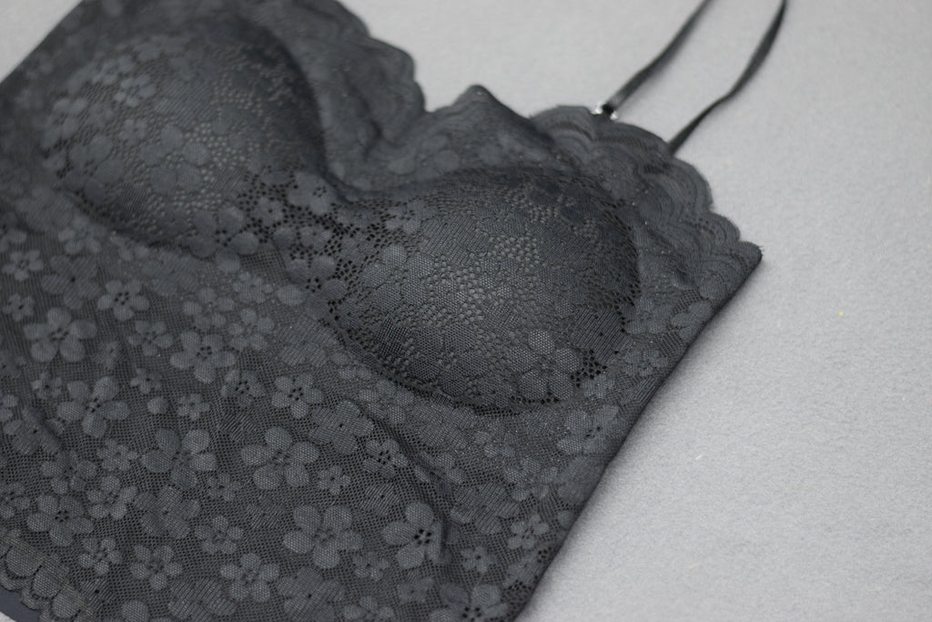Women’s Black Floral Lace Padded Bralette Crop Top Bra
