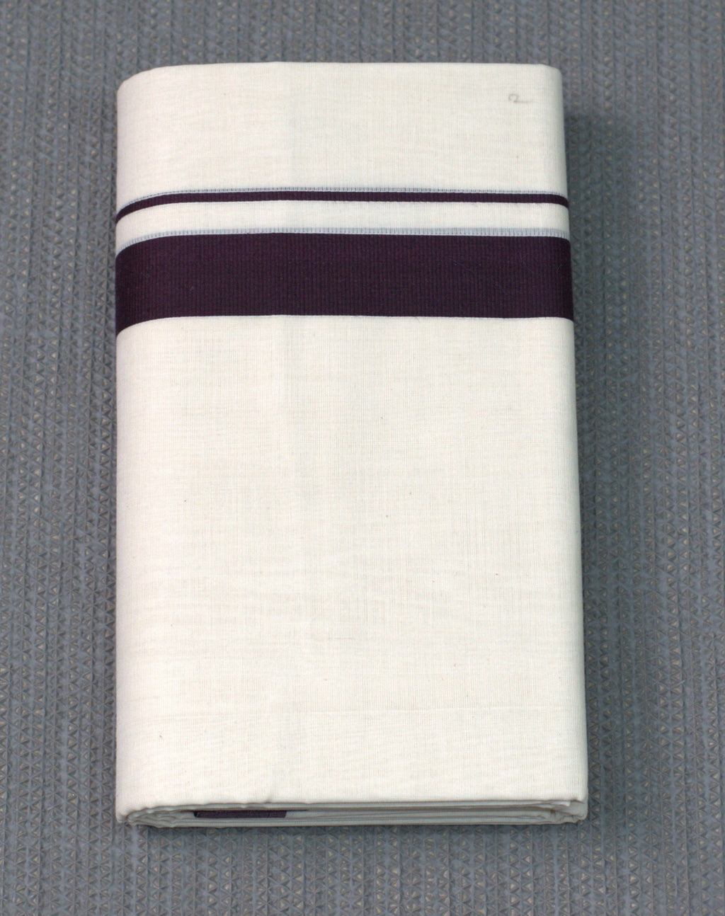 Premium Cream Kodi Cotton Double Mundu - Deep Wine Border
