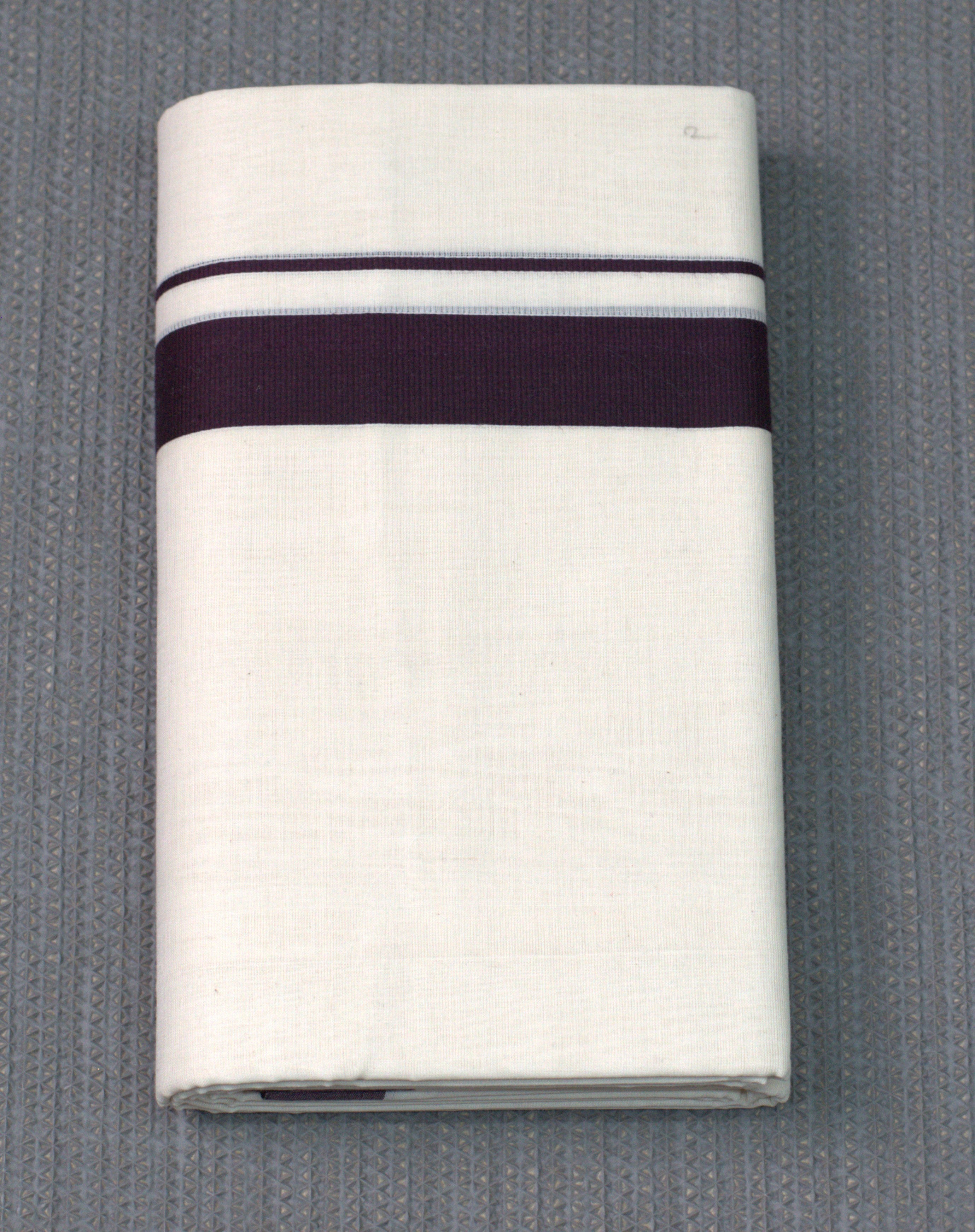 Premium Cream Kodi Cotton Double Mundu - Deep Wine Border