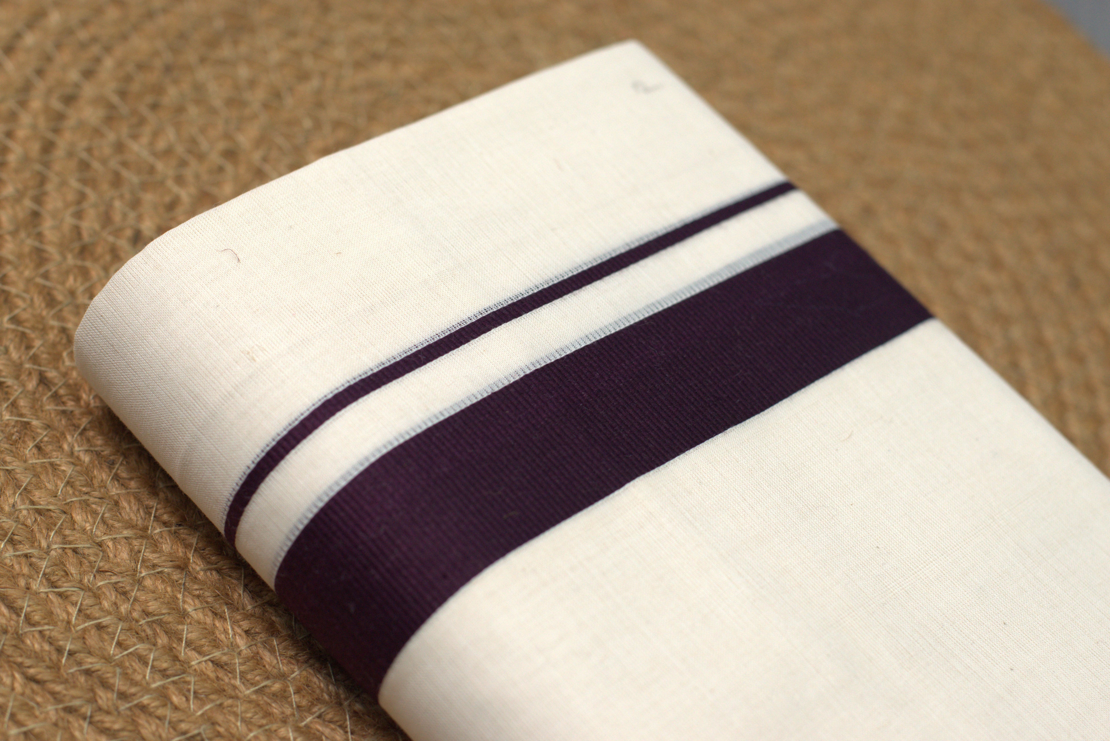 Premium Cream Kodi Cotton Double Mundu - Deep Wine Border