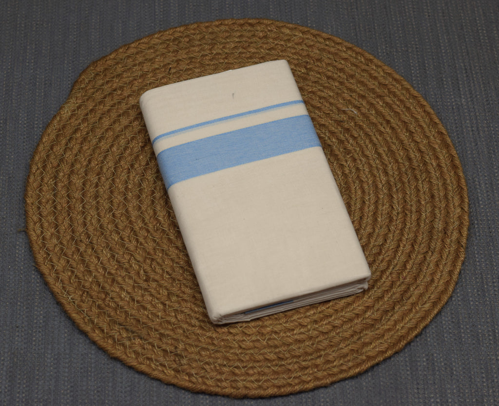 Premium Off-White Kodi Mundu – Cotton Double Mundu with Blue Kara Border