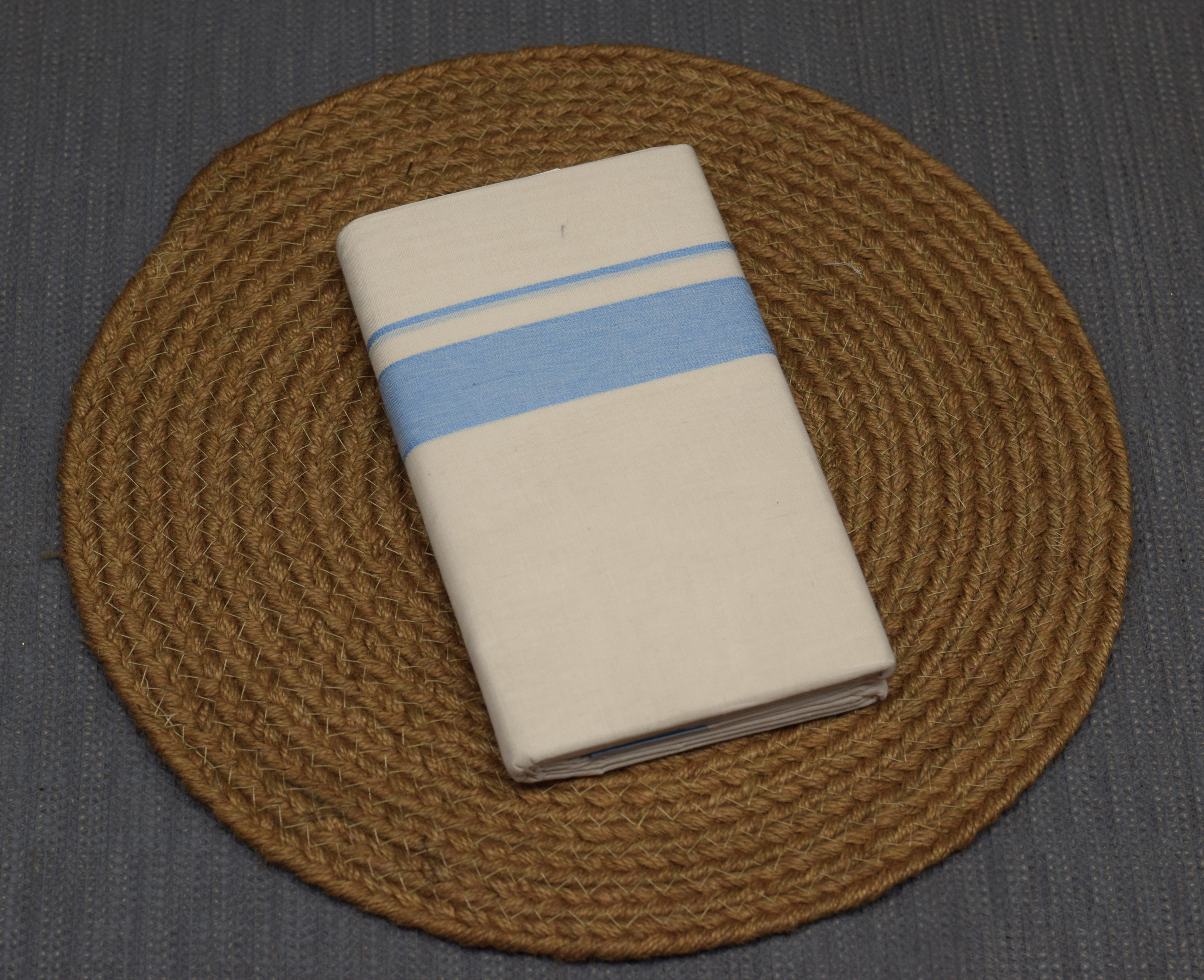 Premium Off-White Kodi Mundu – Cotton Double Mundu with Blue Kara Border