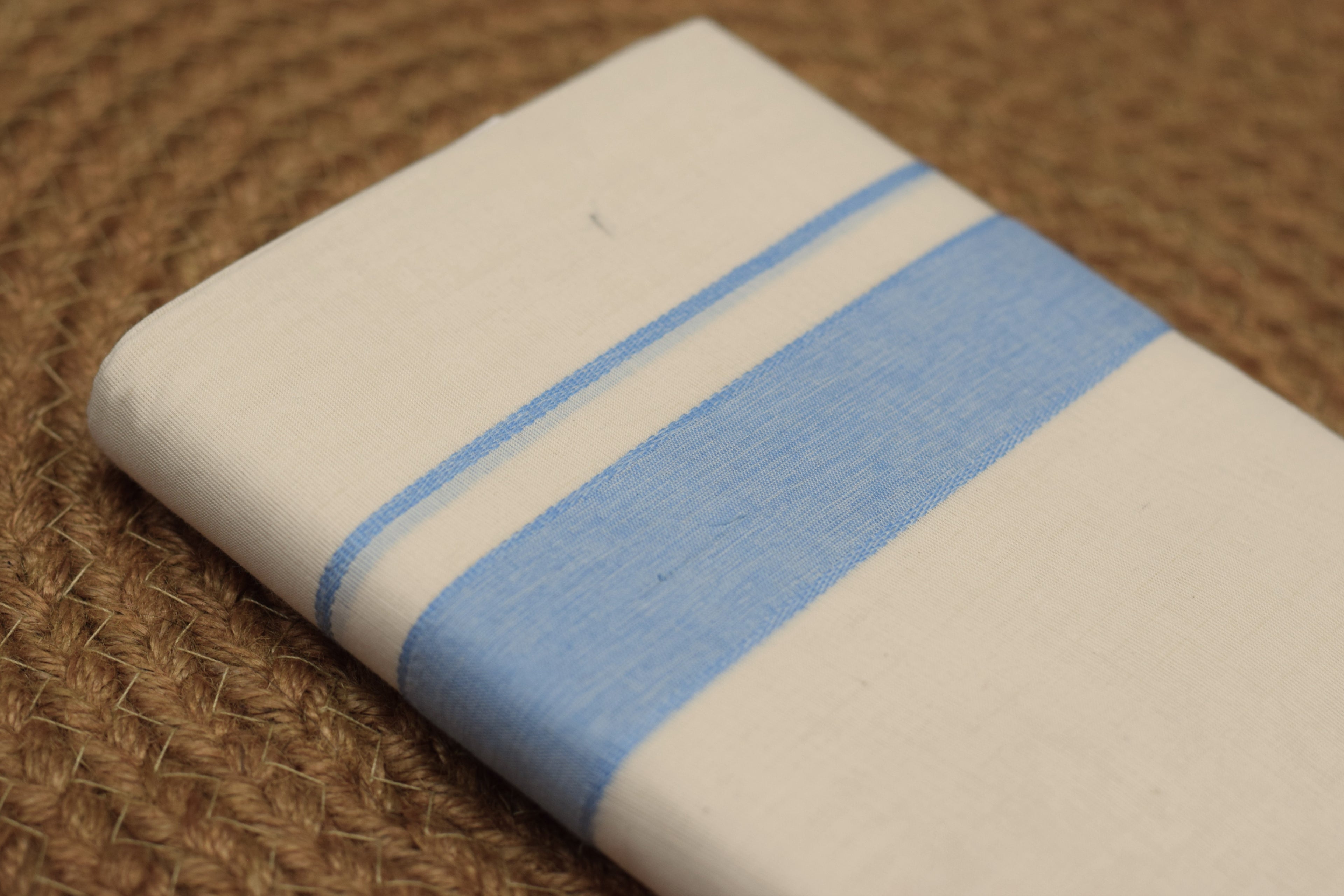 Premium Off-White Kodi Mundu – Cotton Double Mundu with Blue Kara Border
