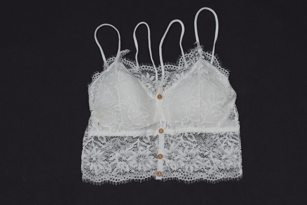 Women's Floral Lace Padded Bralette Crop Top – White Elegant Lace Bra