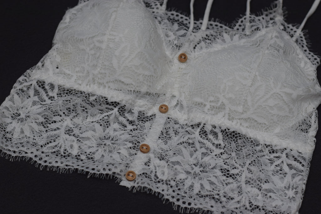 Women's Floral Lace Padded Bralette Crop Top – White Elegant Lace Bra