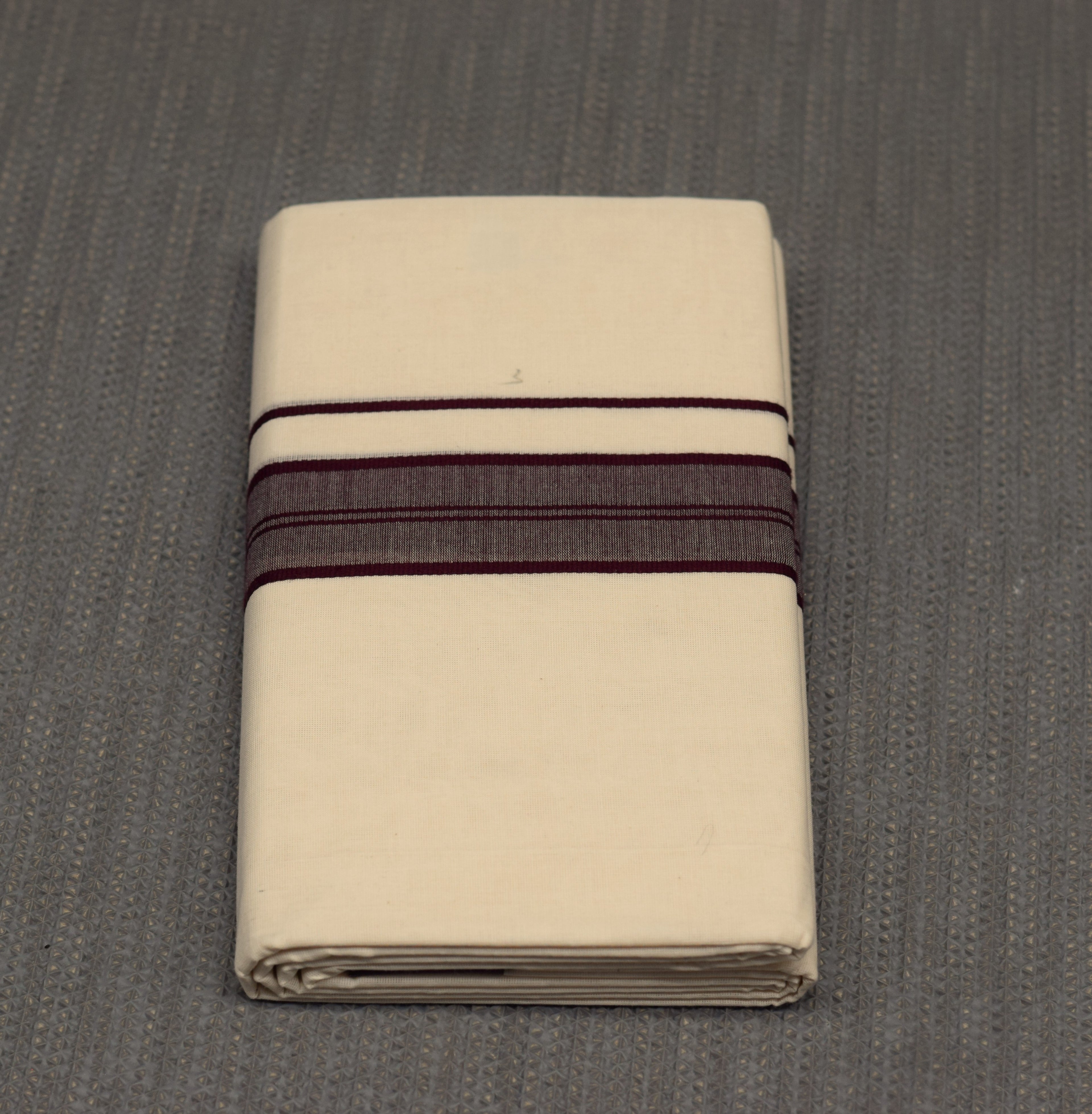 Kodi Off-White Cotton Double Mundu with Maroon Kara Border