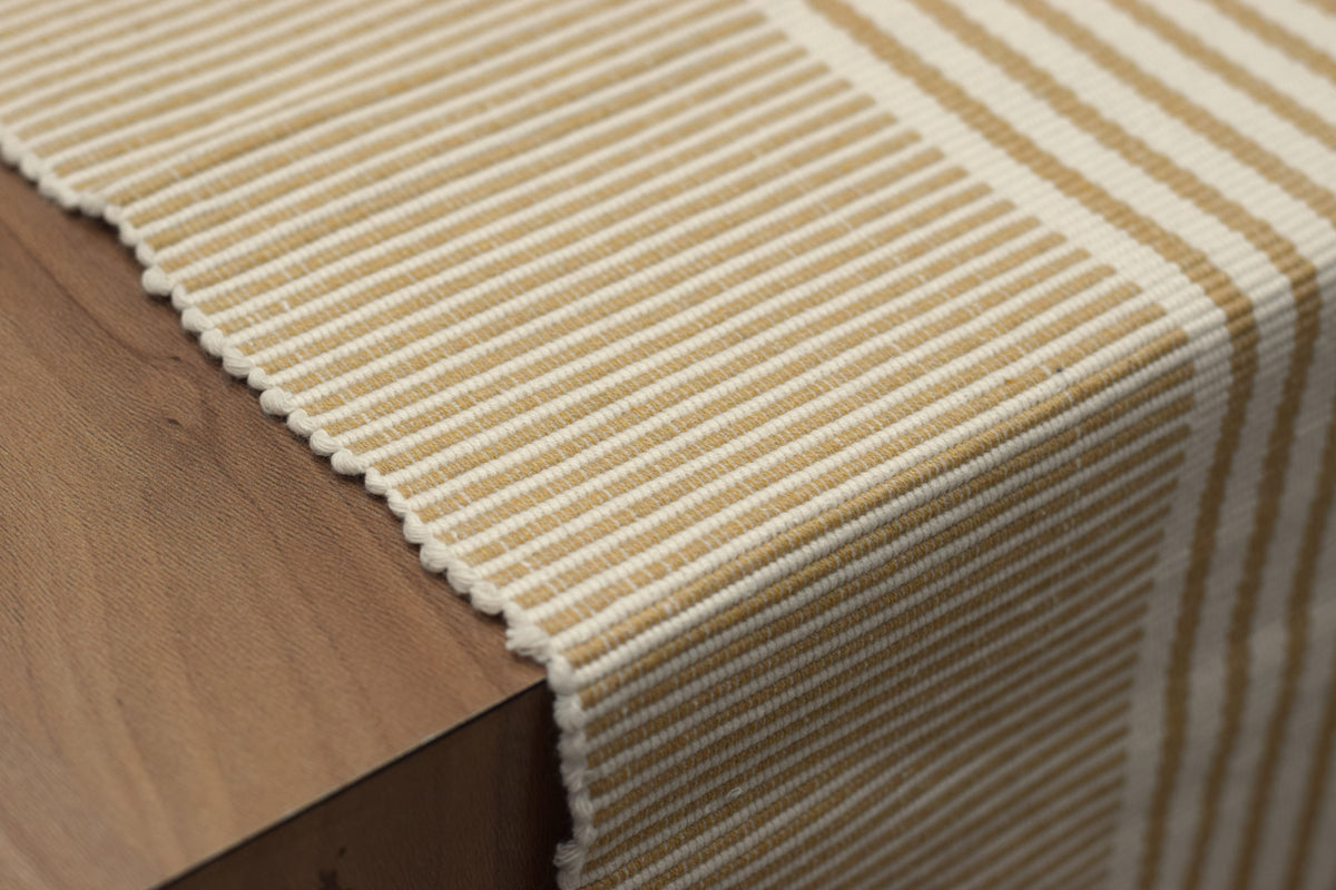 Cream & Beige Striped Table Runner – 116 × 33 cm