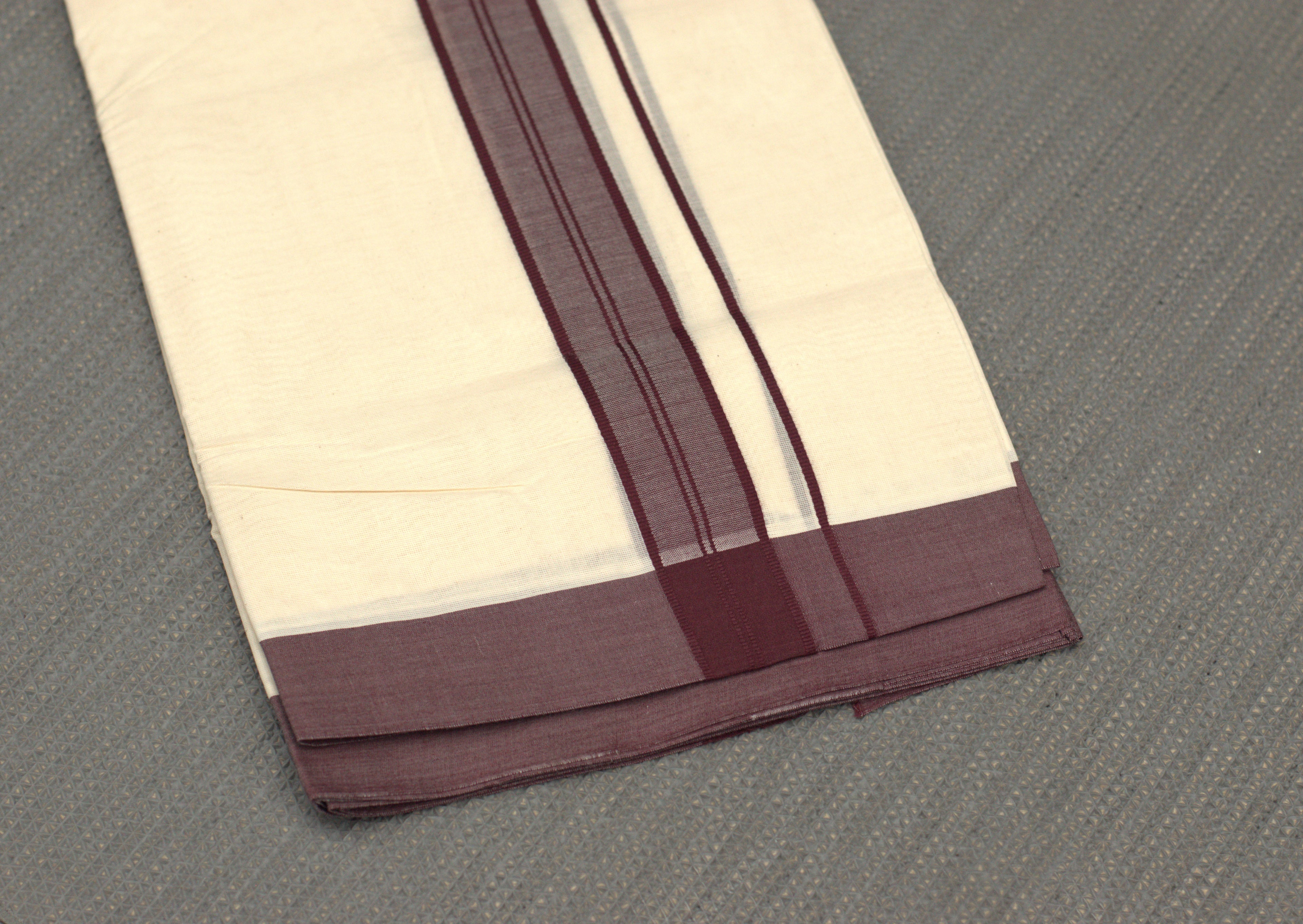 Kodi Off-White Cotton Double Mundu with Maroon Kara Border