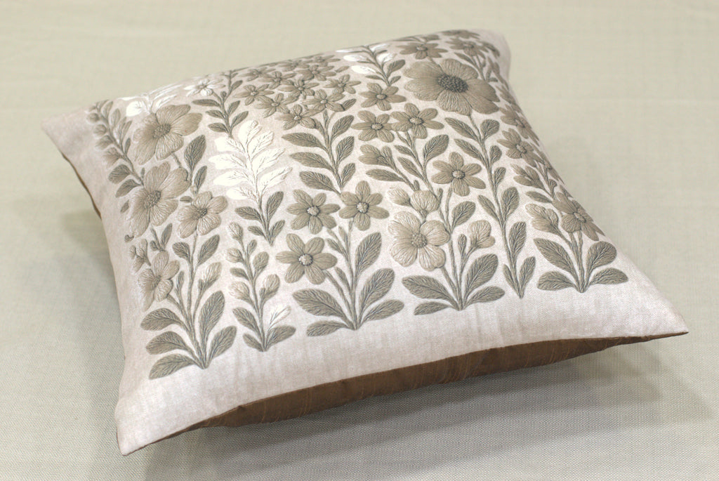Beige Floral Printed Cushion Covers – Set of 5 | 16x16 Inches | Nushio