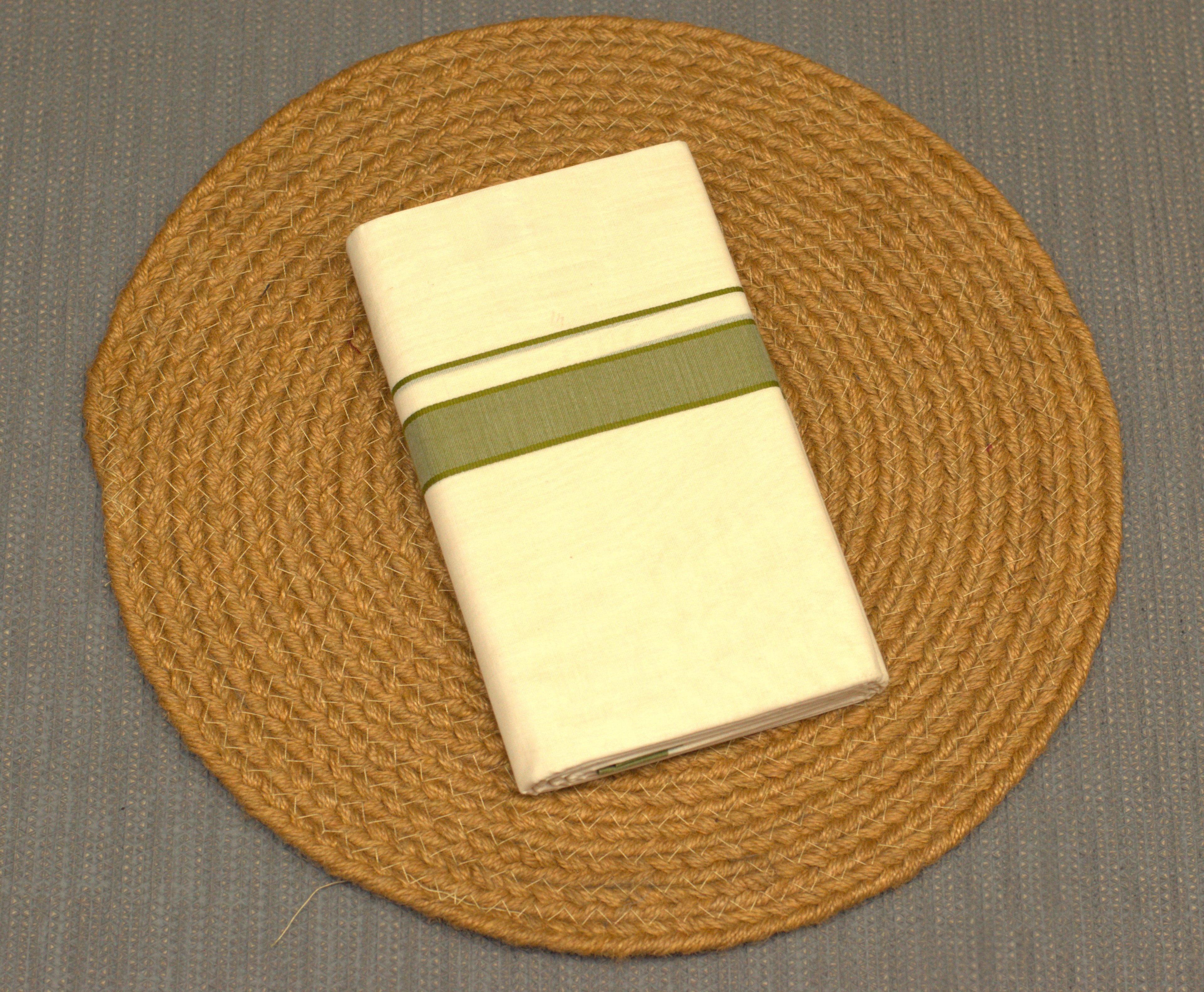 Premium Kodi Green Border Off-White Cotton Double Mundu