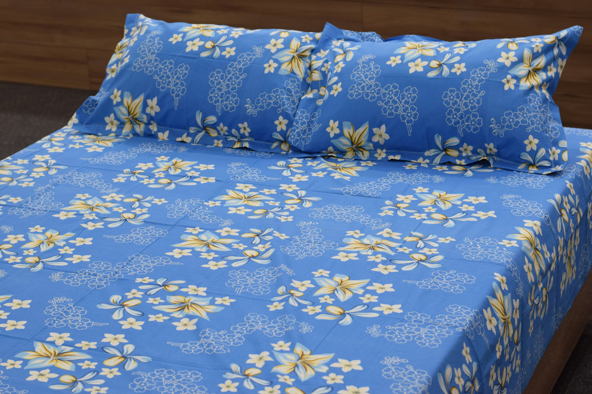 Queen Size Floral Bed Spread – 90 x 100 Inch  Blue Printed Bedspread