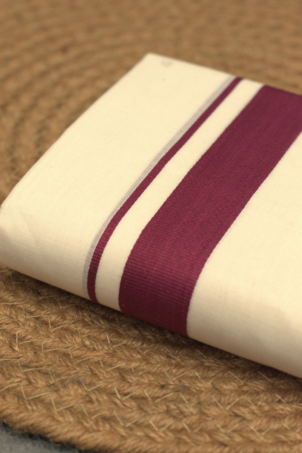 Premium Off White Kodi Cotton Double Mundu with Purple Kara Border