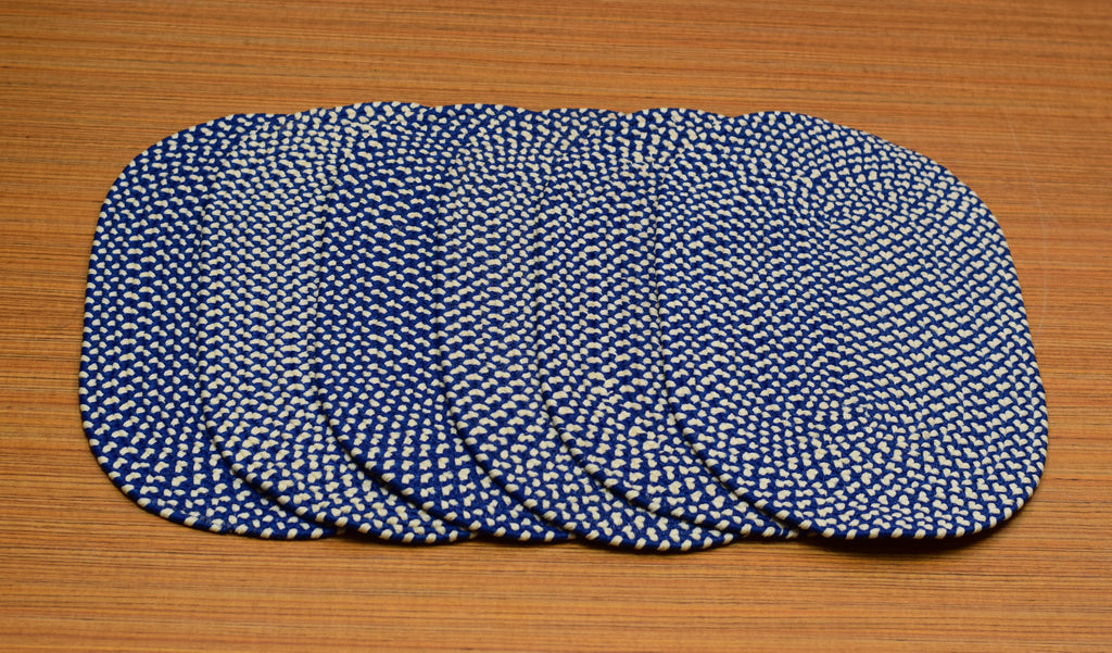 Blue & Ivory Braided Oval Table Mat | Textured Decorative  (6 – Nushio by Pulpel